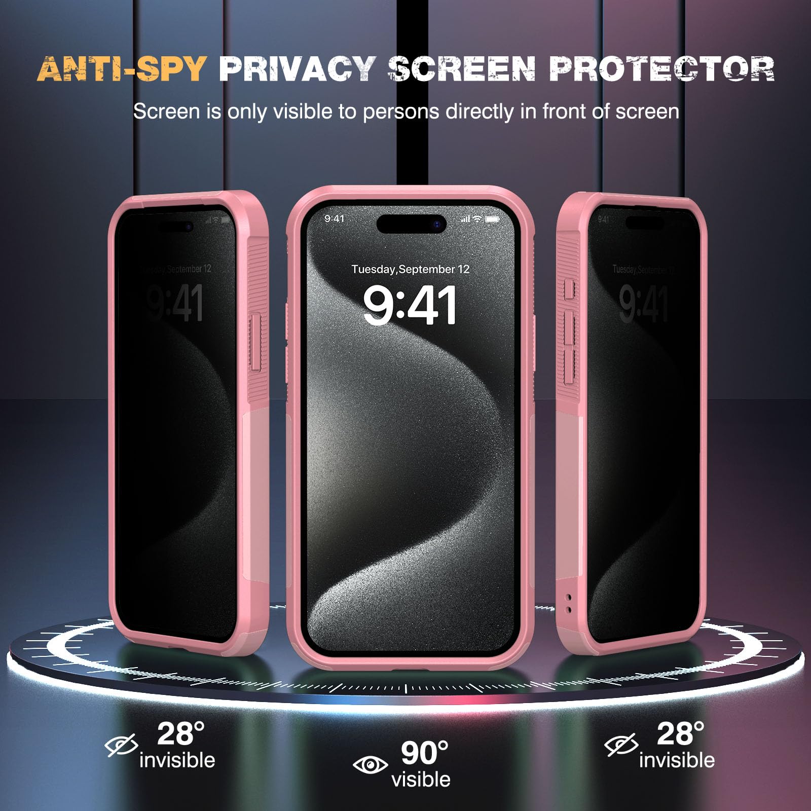 Diaclara Designed For Iphone 15 Pro Max Case, [With Privacy Screen Protector] [Anti Spy] [Military Grade Drop Protection] Heavy