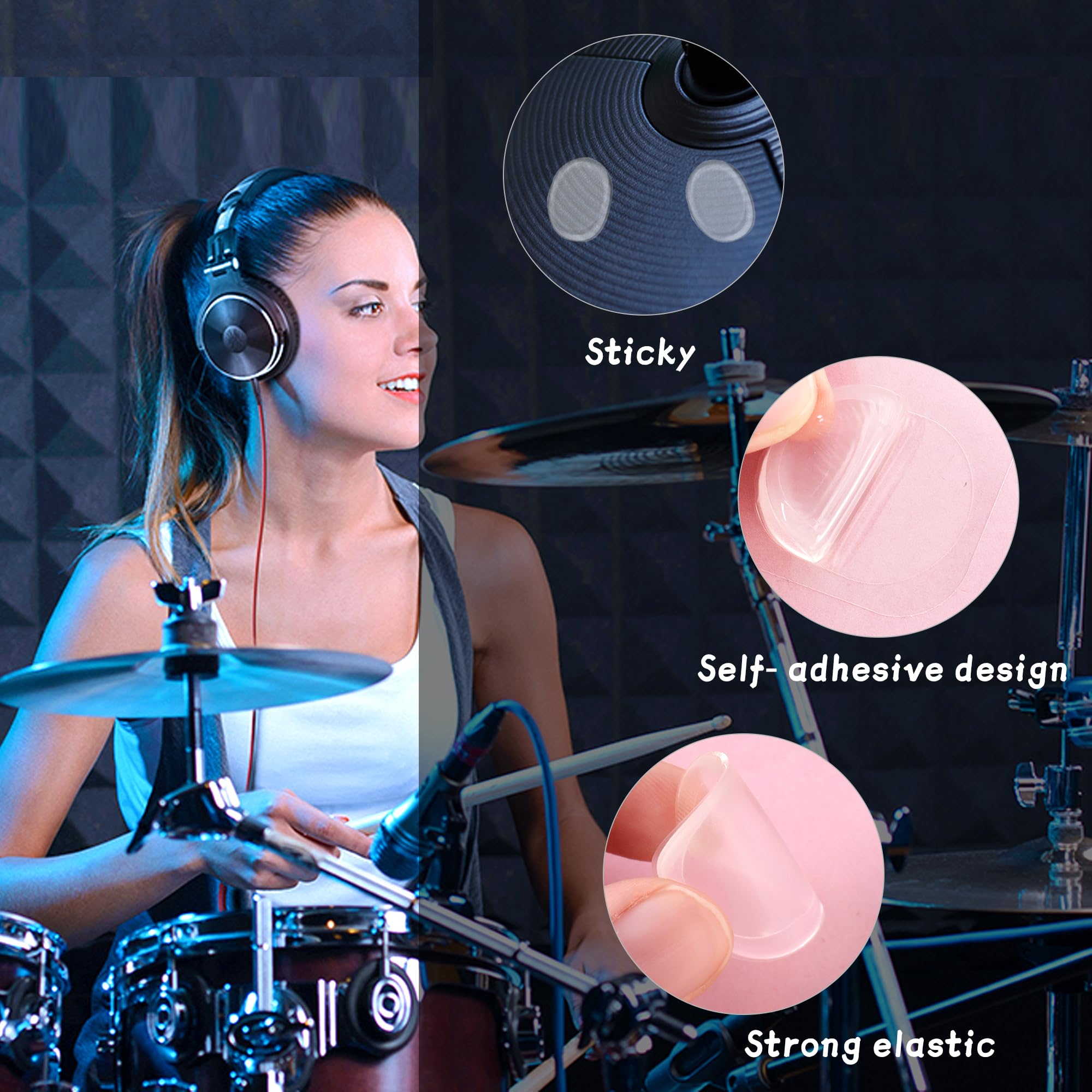 Drum Damper Gel Pads, 24Pcs Round And 2Pcs Transparent Silicone Drum Mufflers Strong Adhesive Drum Mute Pads Soft Drum Dampening