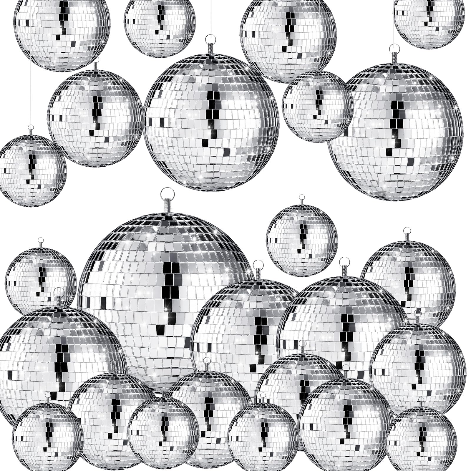 Sumind 25 Pcs Disco Balls Decor Disco Balls Silver Hanging Decorations Reflective Mirror Ball Wedding Dance and Music Festivals 