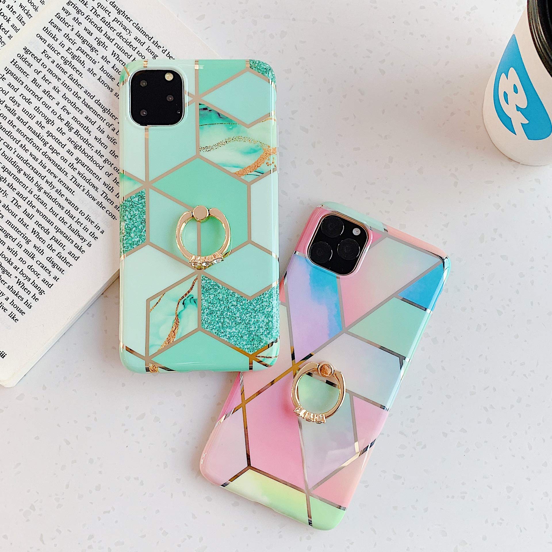 Qokey iPhone 11 Case 360 Degree Rotating Ring Kickstand Soft TPU Shockproof Colorful for 6.1 Inch