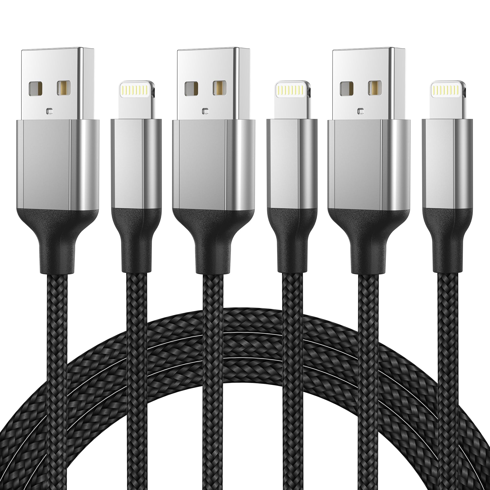 2Ft Iphone Charger Cable, 3Pack Usb A To Lightning Cable For Car, 2 Foot Braided Iphone Charging Cord Fast Charging For Apple Ip