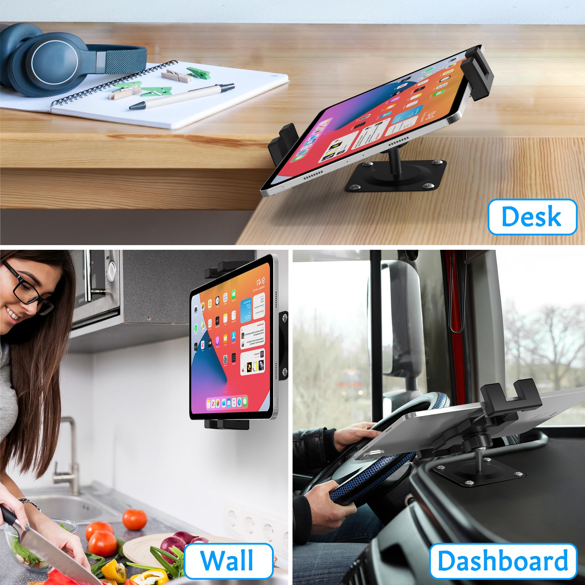 Keuvirya Ipad Wall Mount, Universal 360 Rotating Tablet Wall Mount Holder, Phone Holder Arm Bracket, Compatible With 4.7'' 12.9'