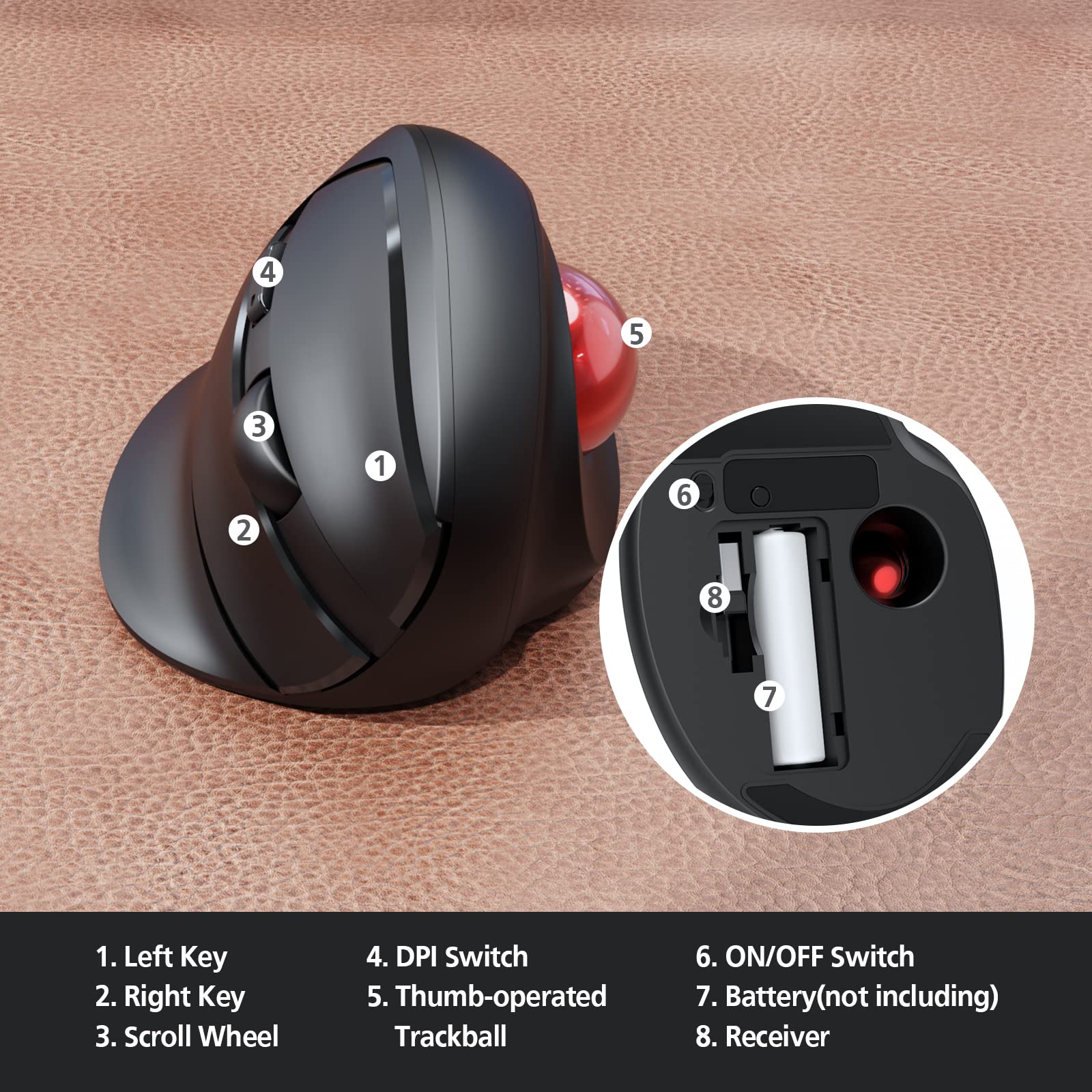 Micropack Wireless Trackball Mouse, 2023 New Upgrade Ergonomic Mouse With Wireless Vertical Rollerball Computer Mouse, 3 Adjusta