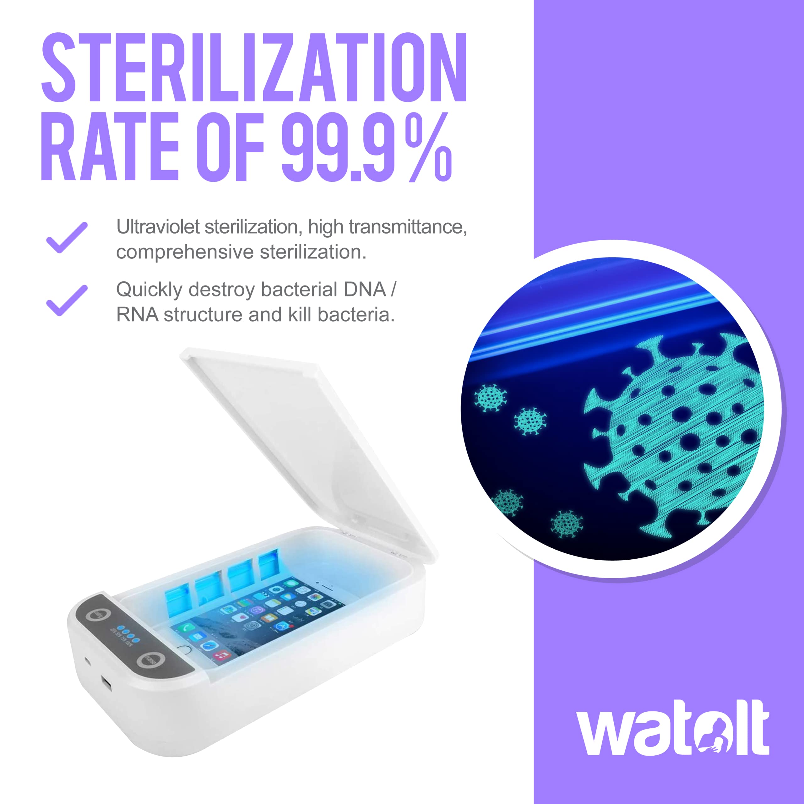 Watolt UV Light Sanitizer Box for Cell Phones - H1 Model, Plastic & Metal, 1 Count
