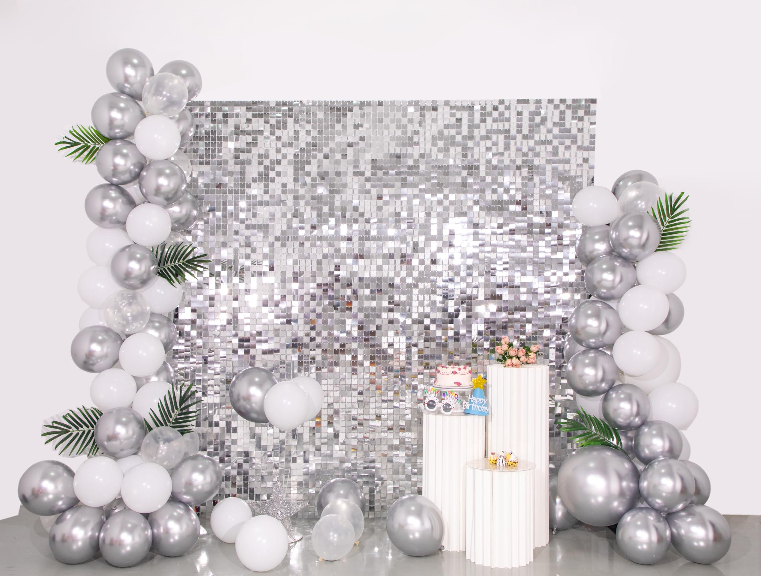 Shimmer Wall Backdrop Silver Wall Panels 12Pcs Square Sequin Shimmer Wall Backdrop Decoration For Birthday Party,Wedding, Annive