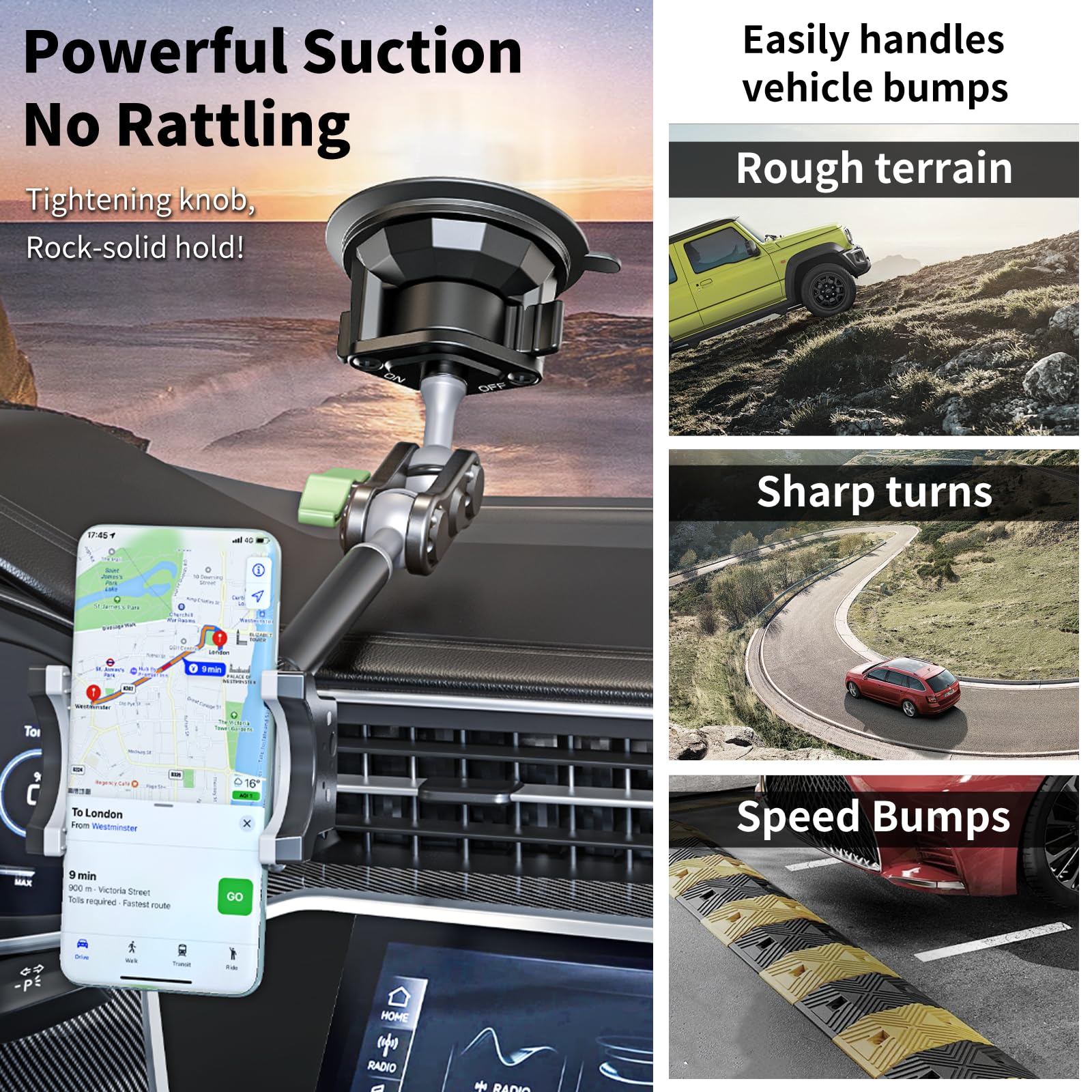 Tmengdao Car Phone Holder-Phone Mount For Car Windshield & Truck-Holder With 360 Rotating Metal Arm-Mount With Super Stable Suct