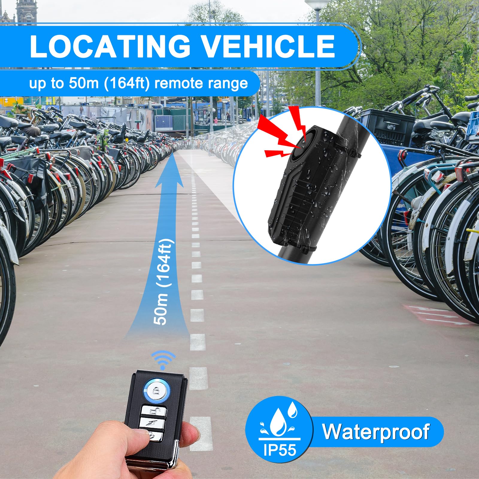 Bike Alarm Remote Motion Sensor System   Cruxer Motorcycle Alarm With Remote, 110Db Loud Anti Theft Bicycle Alarm, Wireless Wate