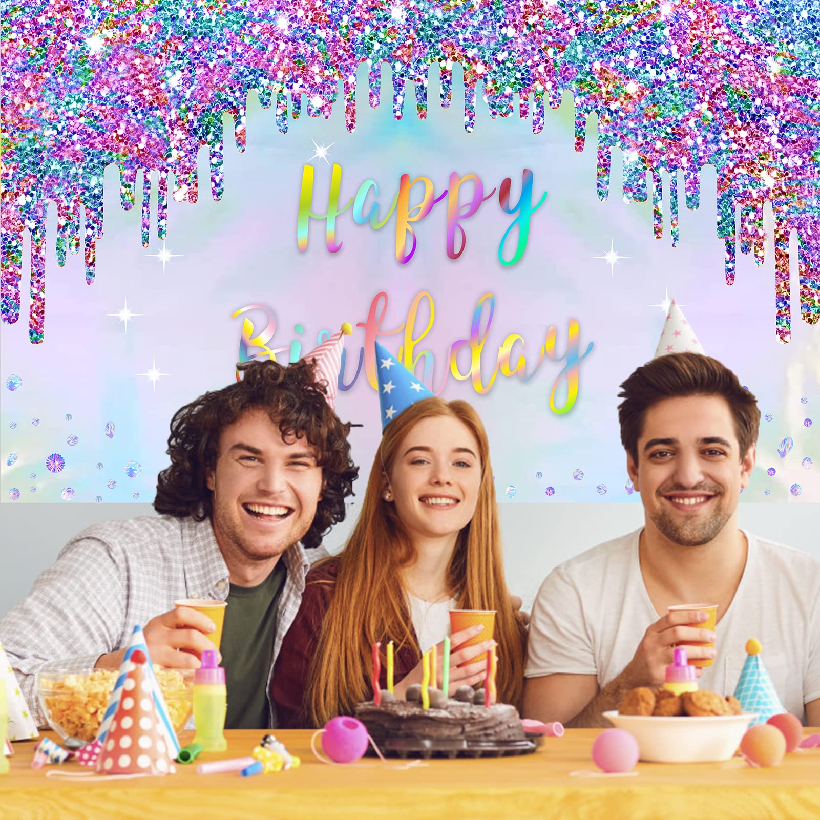 Iridescent Party Supplies Holographic Birthday Banner Decorations, Rainbow Happy Birthday Sign, Colorful 1St 10Th 16Th 21St 30Th