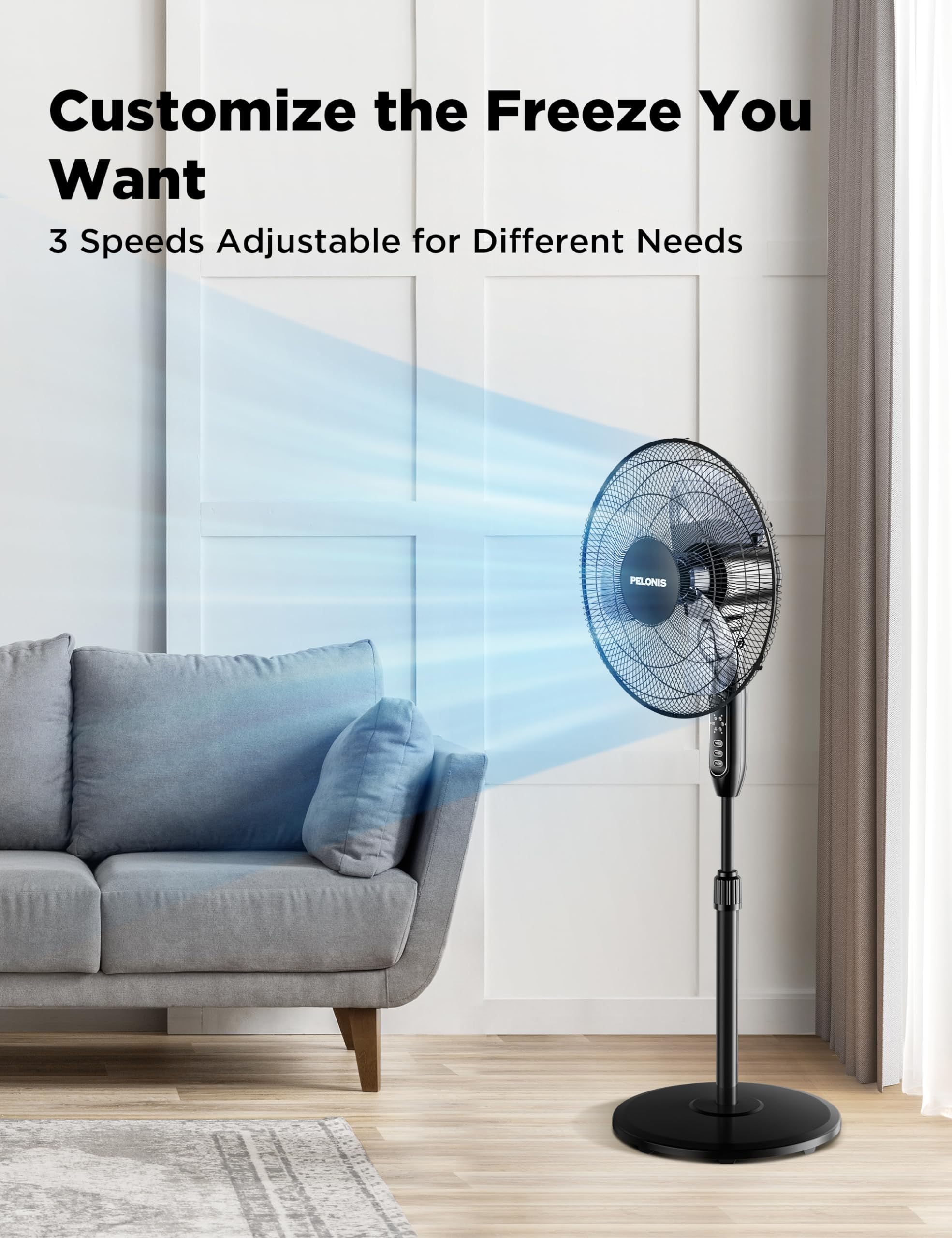 Pelonis 16 Oscillating Pedestal Standing Fan With Remote Control 2 Packs, 3 Speeds Settings 7H Timer Ultra Quiet Adjustable Heig