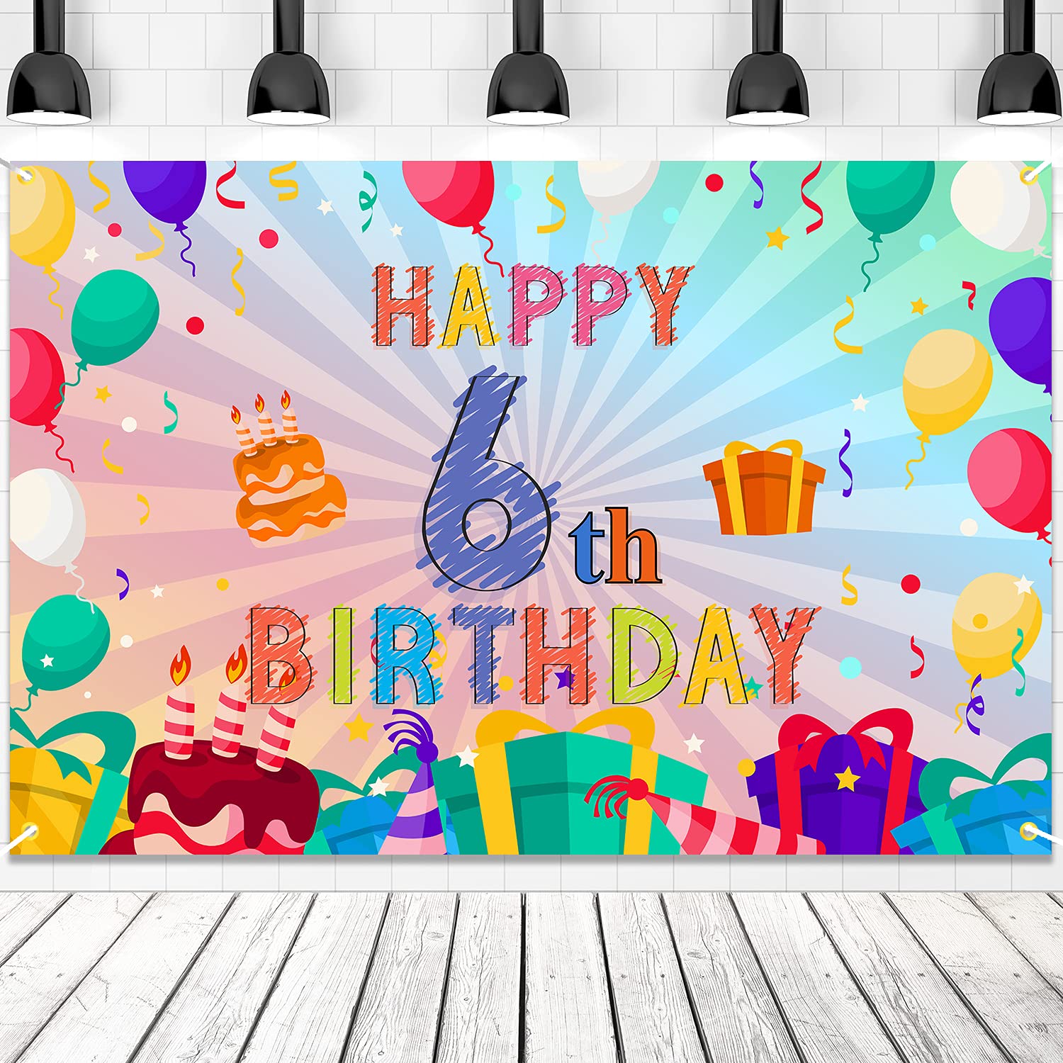 Happy 6th Birthday Colorful Banner Backdrop Rainbow Color Art 6 Years Old Party Background Decorations for Girls Boys Kids Bday 