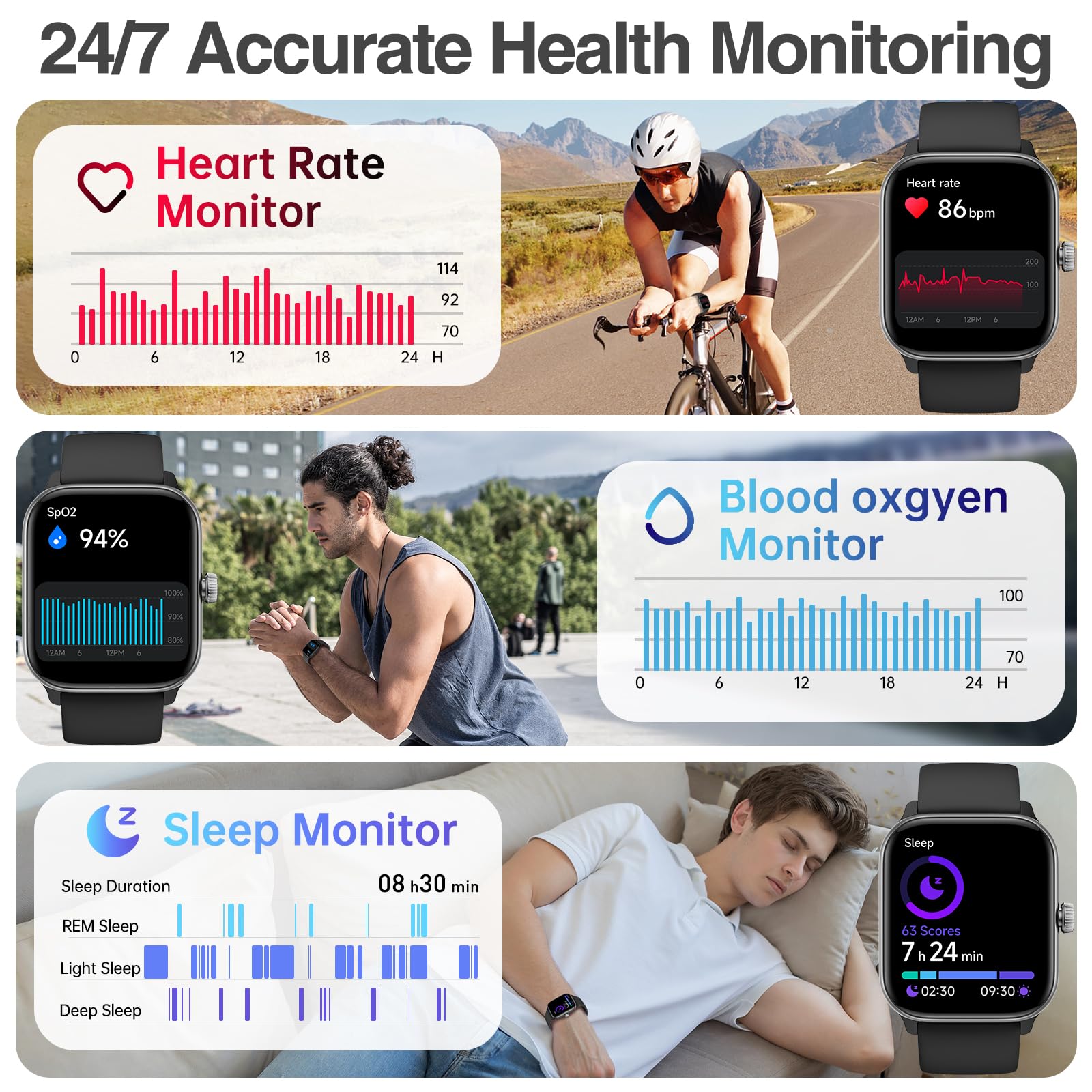 Smart Watch For Men Women With Bluetooth Call,Alexa Built-In Smartwatch, Fitness Watch With Sleep Heart Rate Spo2 Monitor,100+ S