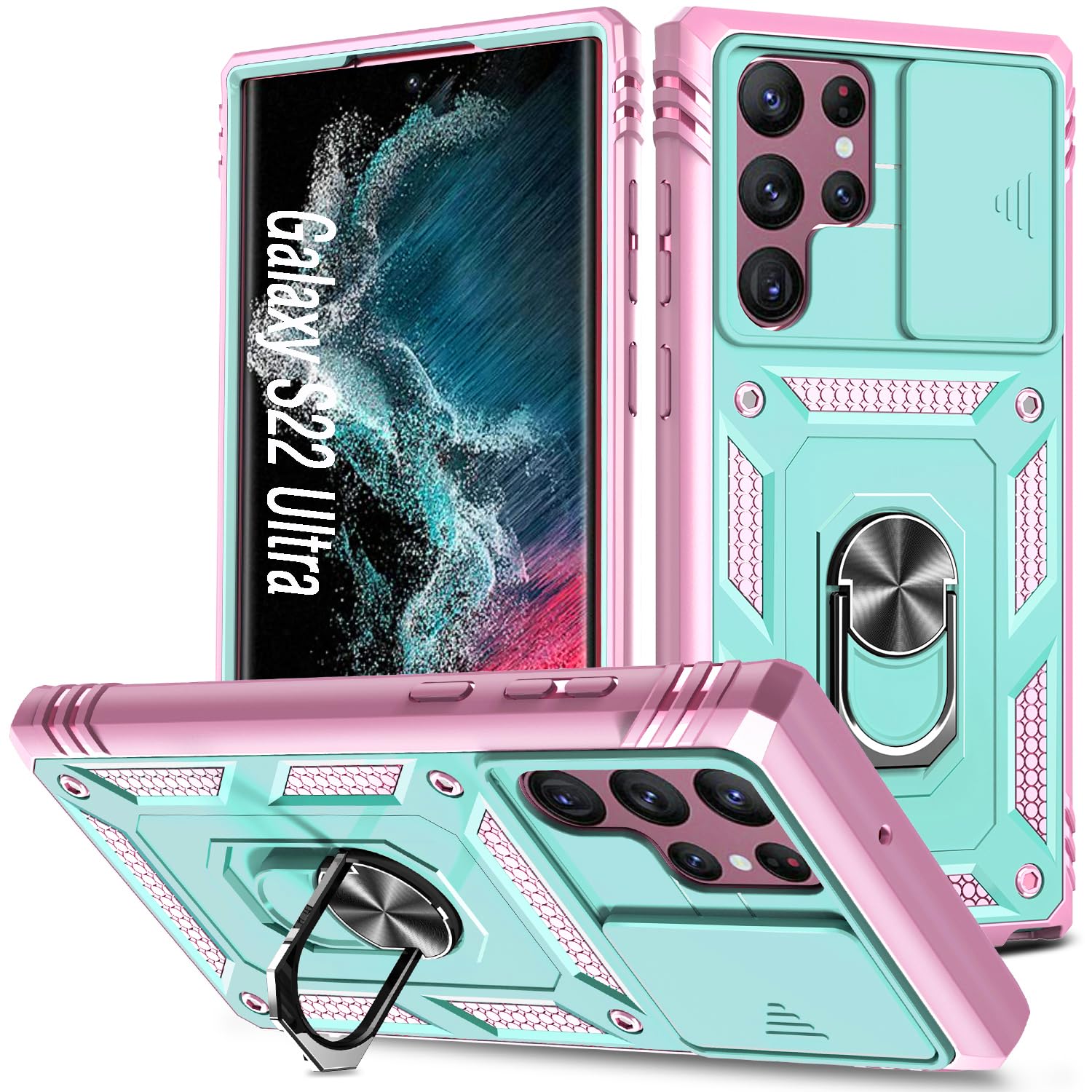 Daweixeau Case For Galaxy S22 Ultra, Shockproof Impact Resistant With Slide Lens Protective Cover Case For Samsung Galaxy S22 Ul