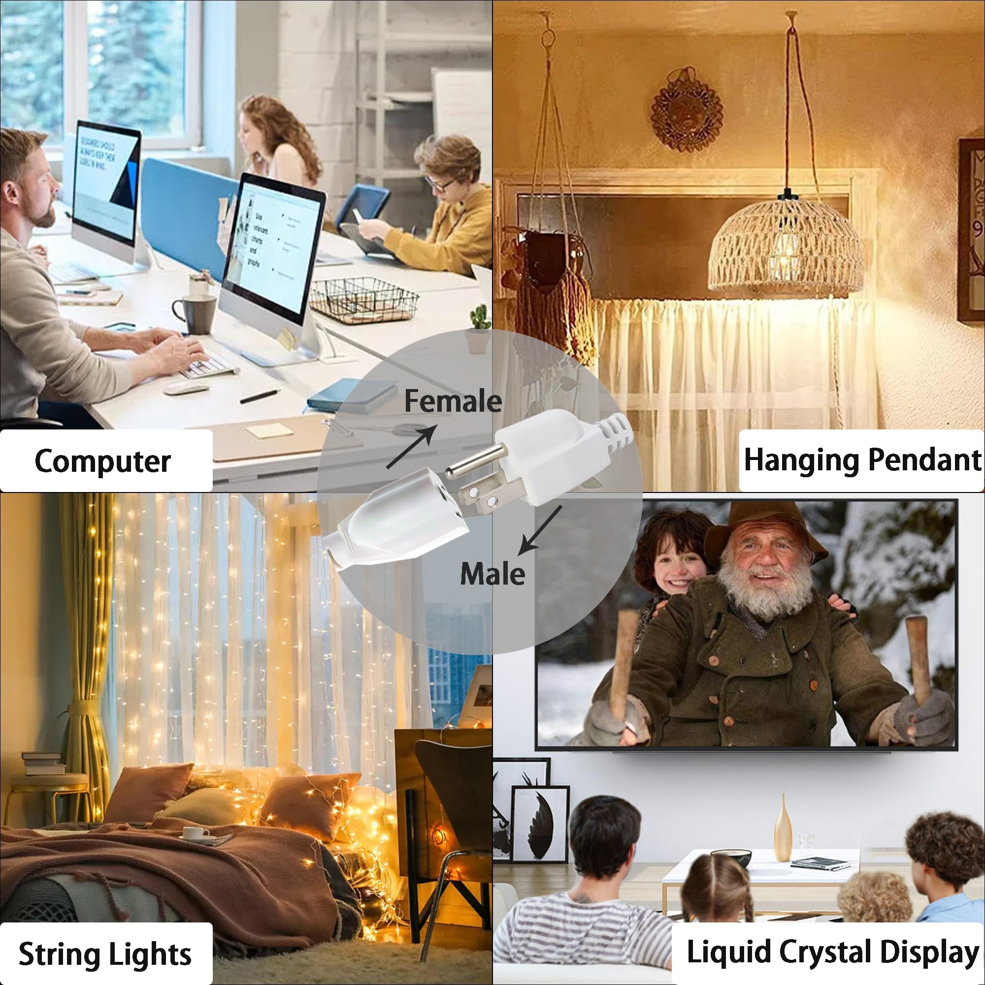 Long Extension Cord With Switch On/Off 3 Prong Grounded Plug Indoor Power Cord 6.56 Ft Insulated & Flame Retardant, Indoor Use,