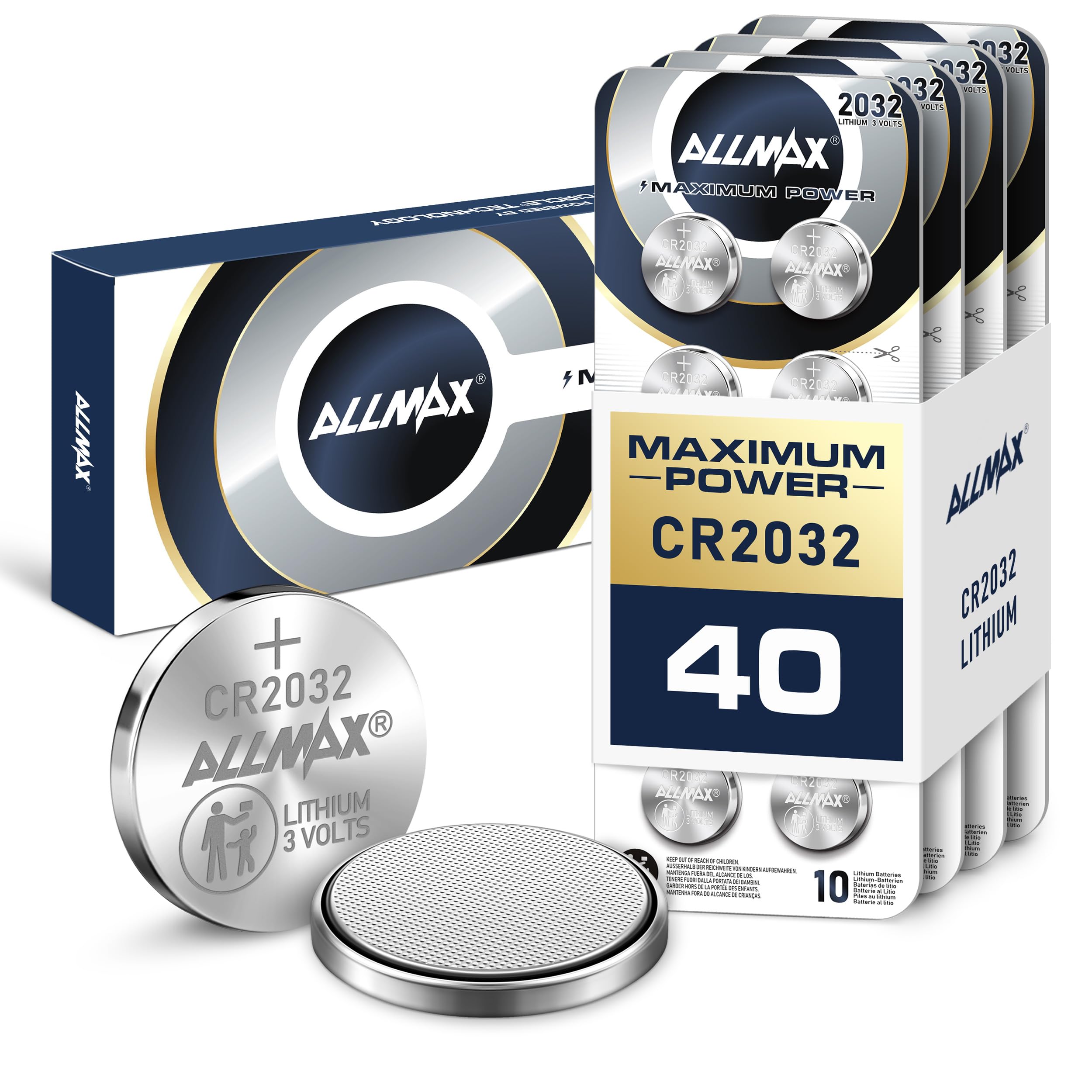 Allmax CR2032 Lithium Coin Batteries (40 Count) - Longest Lasting, Leakproof Design, 10-Year Shelf Life, Ultimate Performance, P