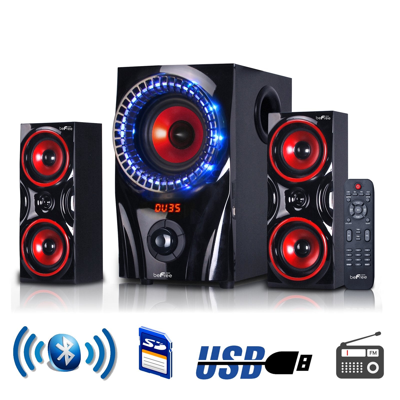 Befree Sound 2.1 Channel Surround Sound Bluetooth Speaker System In Red