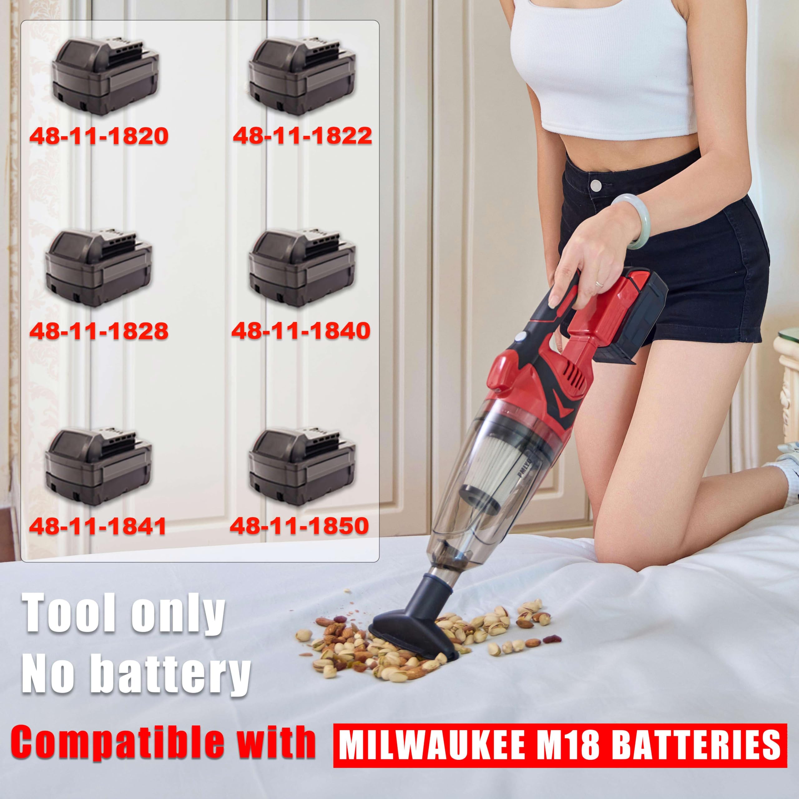 Pmlyq Cordless Vacuum Cleaner For Milwaukee M18 Battery,Wireless Handheld Power Vacuum Cleaner For Home, Boat, Workshop, Car, Pe
