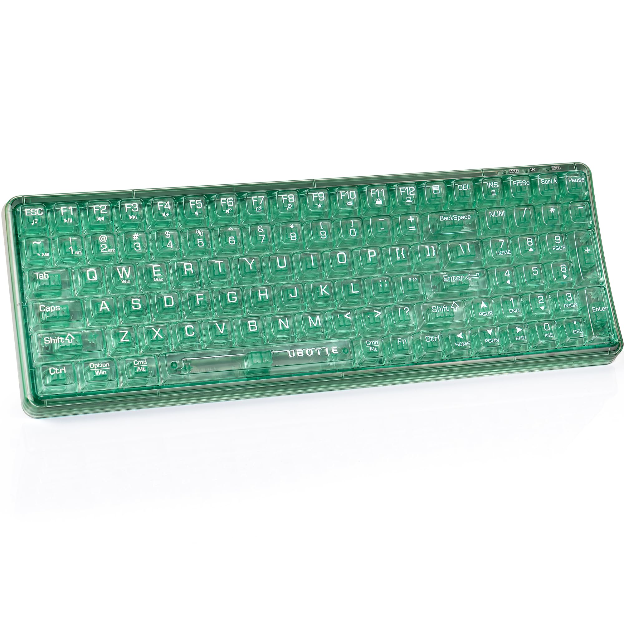 Ubotie Bluetooth Wireless Transparent Keyboard, Dual Mode Bt1 Bt2 Usb Receiver Connection 100Keys Bt Keyboard With Power On Off