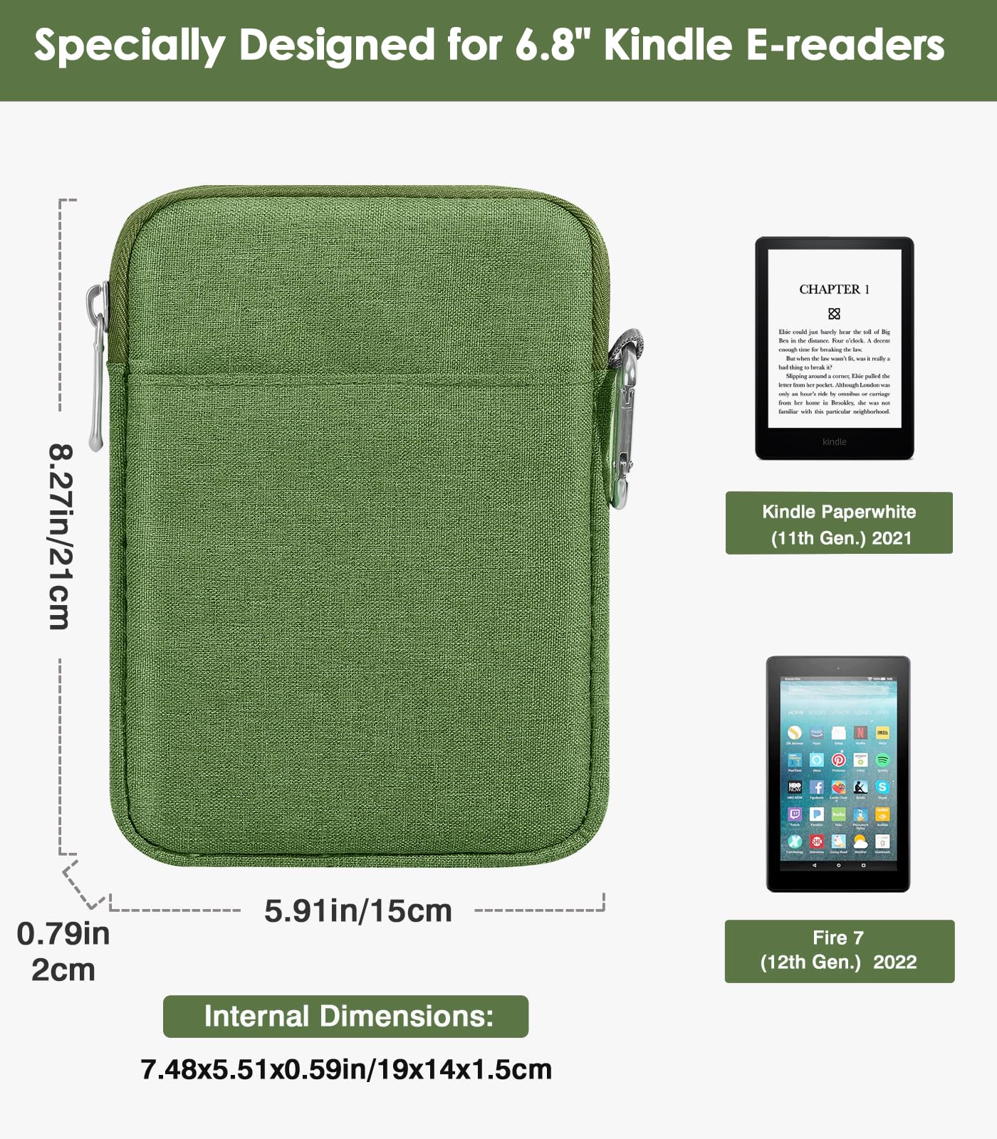 Moko 6 7 Inch Kindle Sleeve Bag, Protective Nylon Cover Compatible With Kindle Paperwhite 2021, Fire 7 2022, All New Kindle/Kids