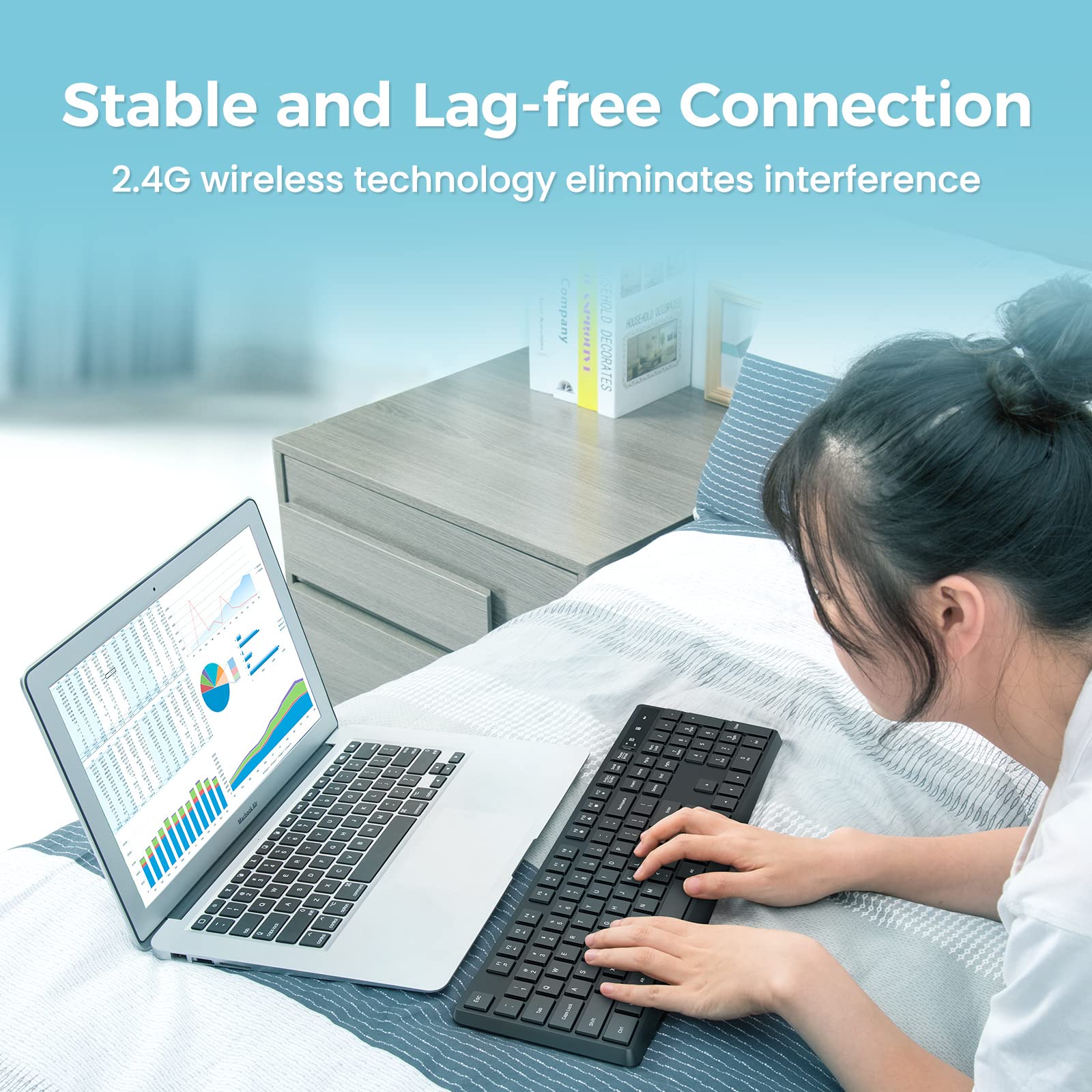 Lovaky Mk98 Wireless Keyboard, 2.4G Ergonomic, Computer Keyboard, Enlarged Indicator Light, Full Size Pc Keyboard With Numeric K