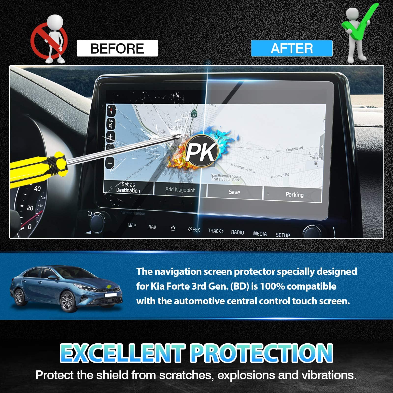 Autorder Screen Protector For 2022 2023 2024 Kia Forte Gt/Gt Line/Gt Manual Accessories 10.25 Inch Tempered Glass 9H Navigation