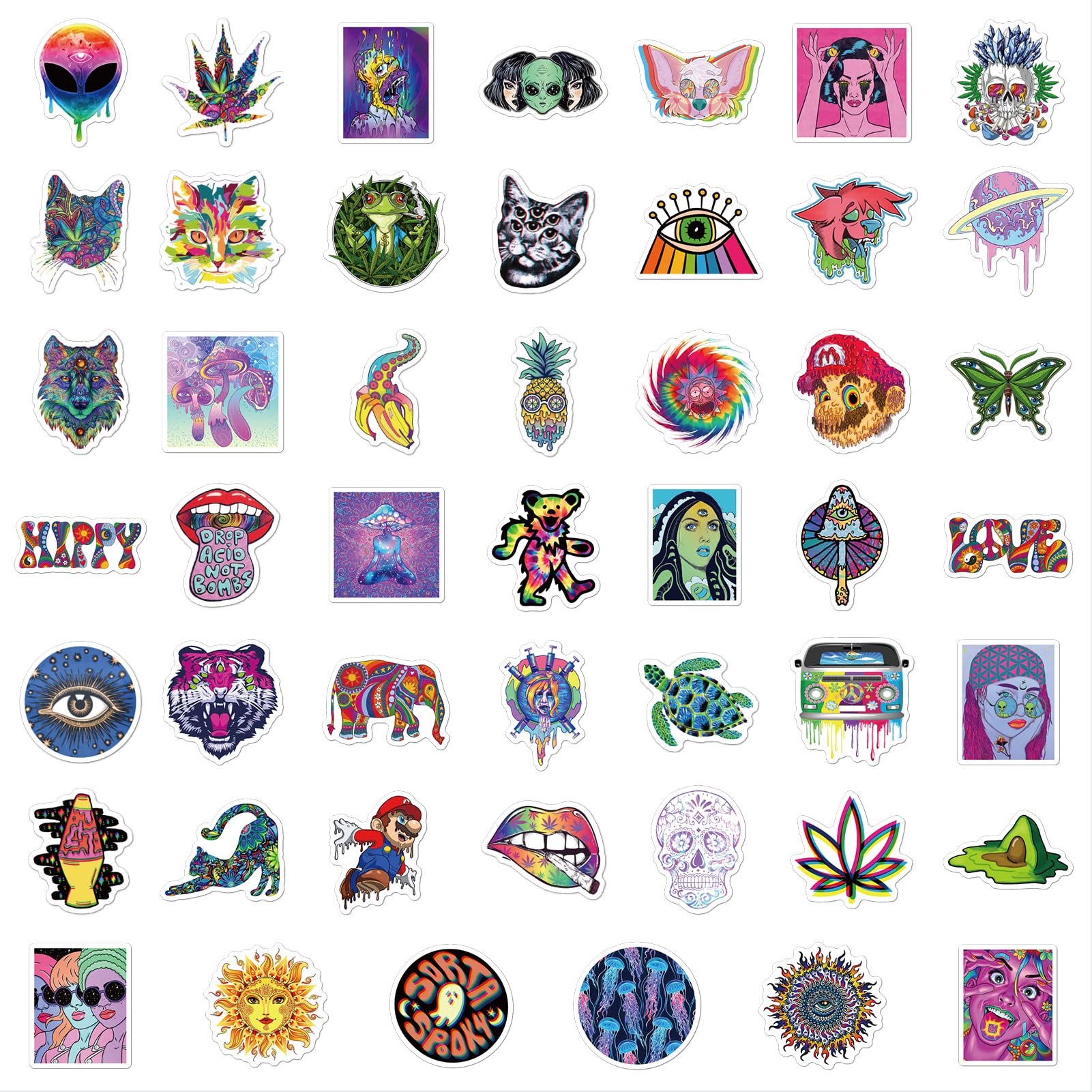 Baslaky Trippy Stickers   100Pcs, Psychedelic Vinyl Waterproof Decals For Adults, Cool Hippie Decor For Laptops, Water Bottles,
