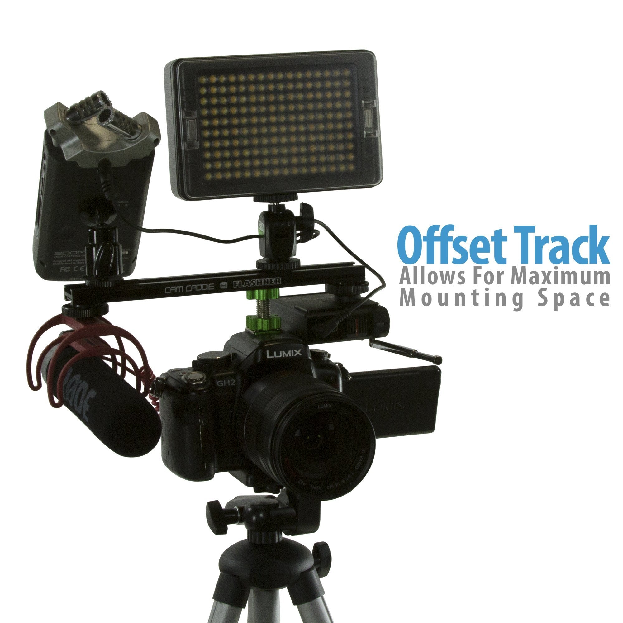 6 Inch Cold Shoe Extension Bracket   Dual Sided Camera Flash Mount With D Flashner Adapter By Cam Caddie   Black / Green