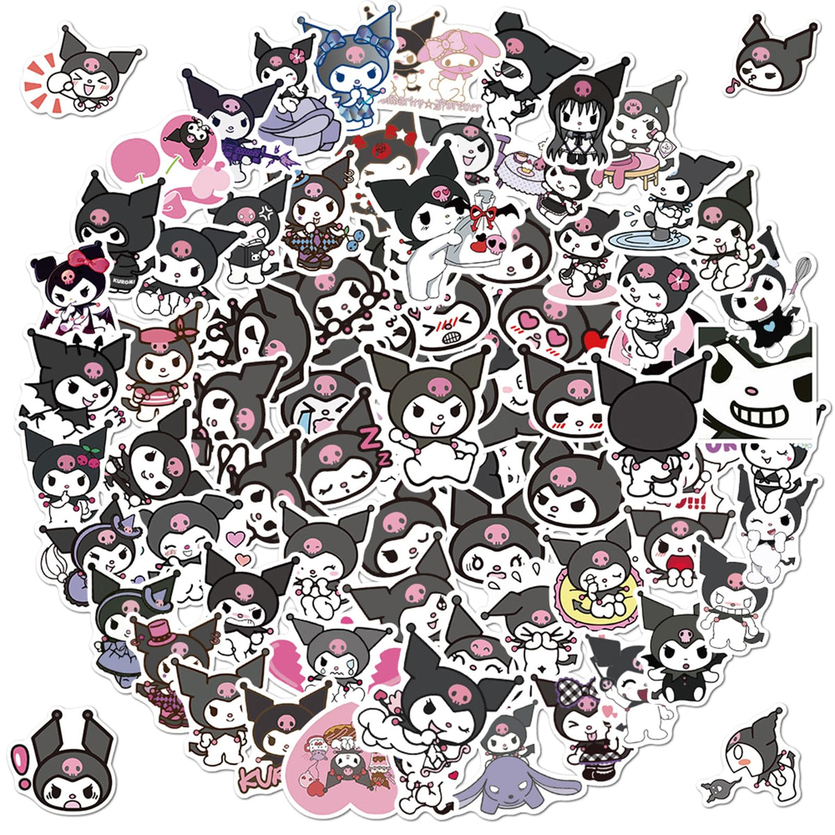 100Pcs Kuromi Stickers For Kids Water Bottle, Kawaii Cute Sanrio Cartoon Anime Kuromi Waterproof Vinyl Decal For Teen Girl Lapto