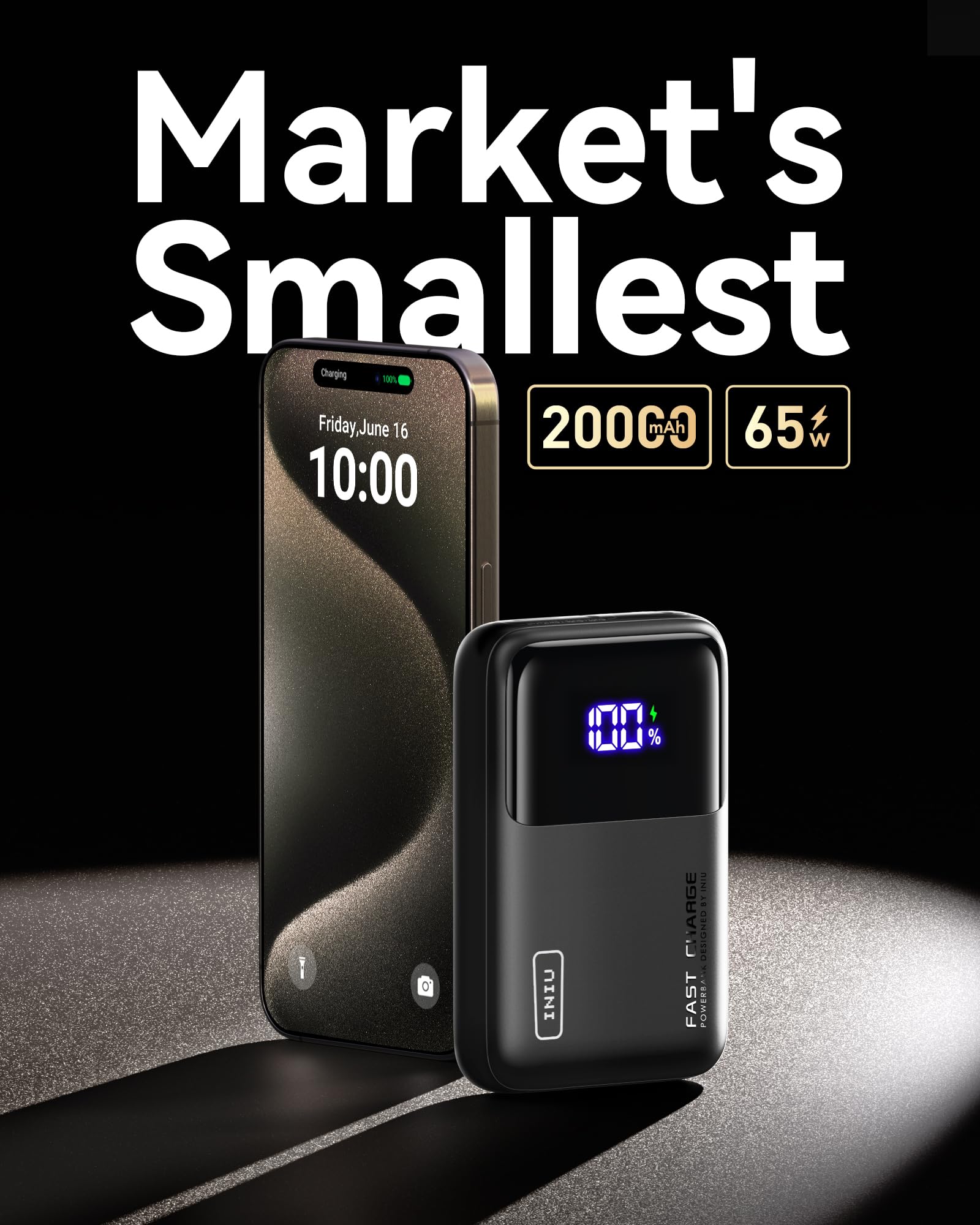 Iniu Power Bank, 20000Mah 65W Ultra Compact Usb C Laptop Portable Charger, Pd Qc Fast Charging 3 Output External Battery Pack Fo