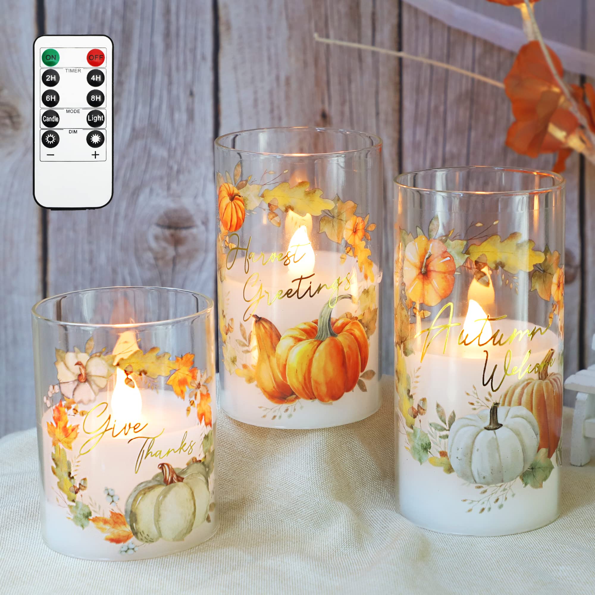Gorge Moment Flameless Led Candles For Fall With Remote Timer Set Of 3 Thanksgiving Gift Decorations Warm Lights Dim Home Decor