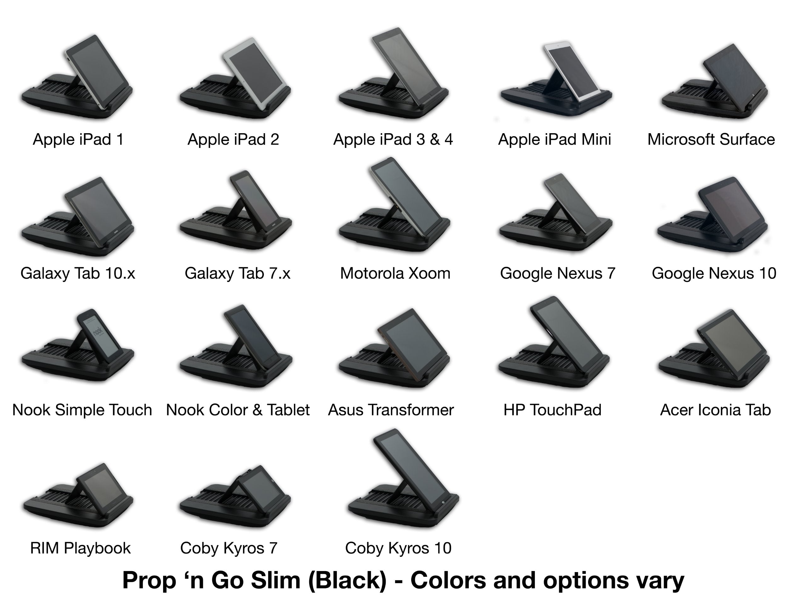 Padded Spaces Prop 'n Go Slim - Portable Device Stand, Black, Memory Foam, 14 Adjustable Angles, Fits Tablets & Laptops up to 10 lb