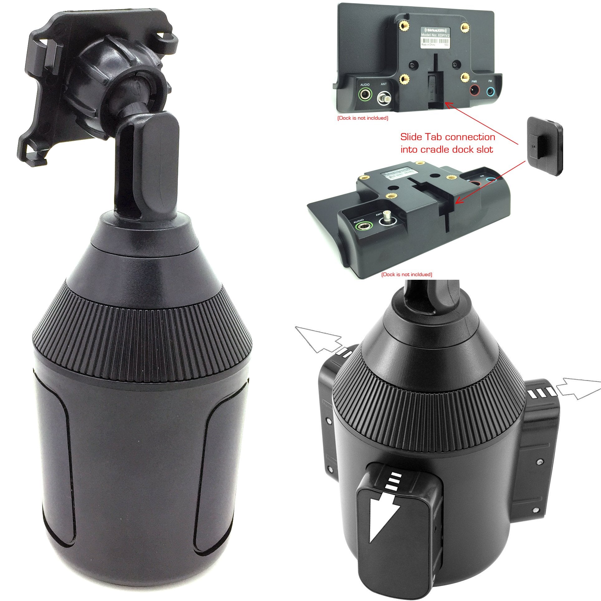 Low Profile Drinks Cup Holder Mount For Sirius Xm Onyx Plus Lynx Satellite Radio W/ Single T (Xm) Delphi Skiff & Amps Pattern