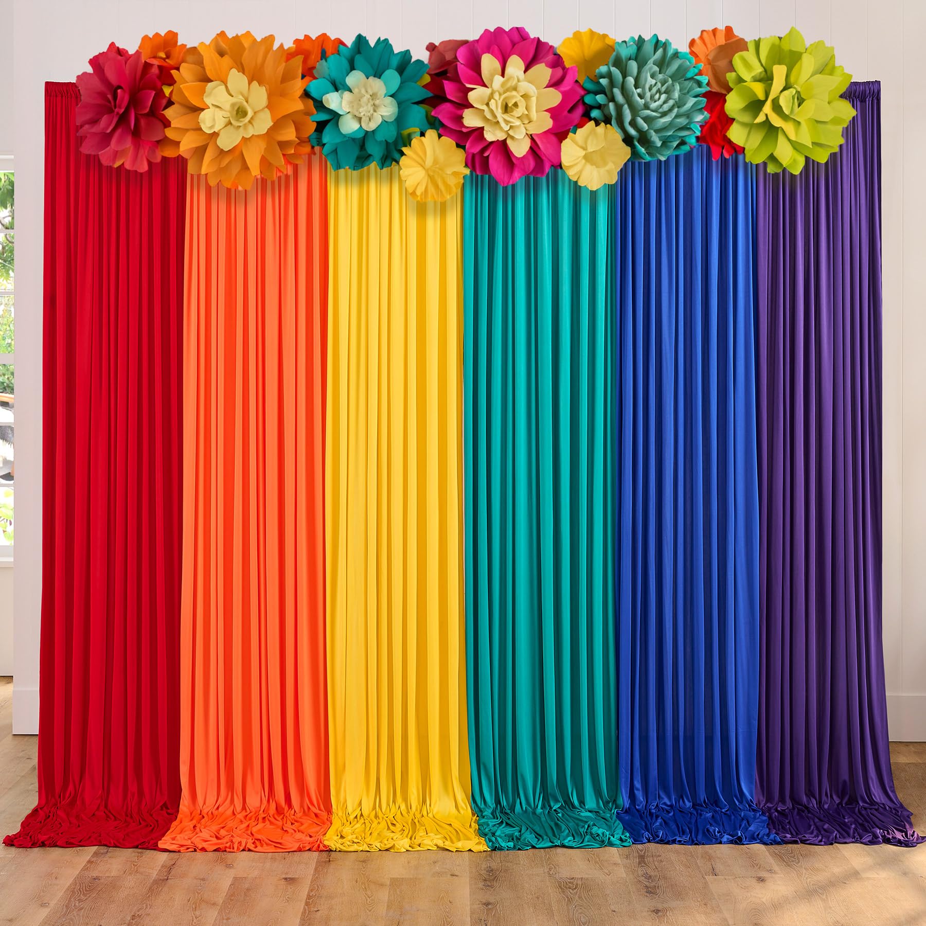 Htper 10ftx15ft Rainbow Backdrop Curtains - 6 Panels Colorful Photo Drapes for Parties, Weddings, Baby Showers - Model CP043106