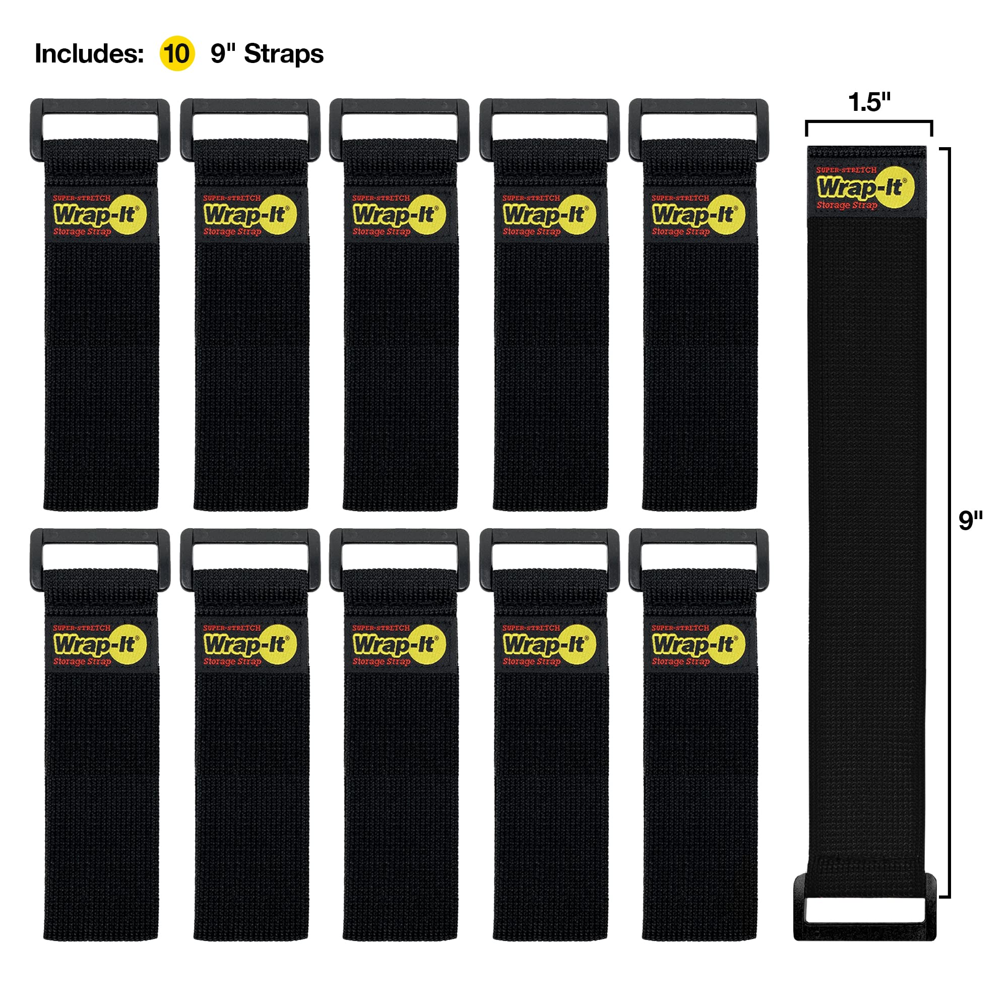 Super Stretch Wrap It Storage Straps   9'' (10 Pack)   Elastic Cinch Straps For Extension Cord Management, Cable Storage, Hose O