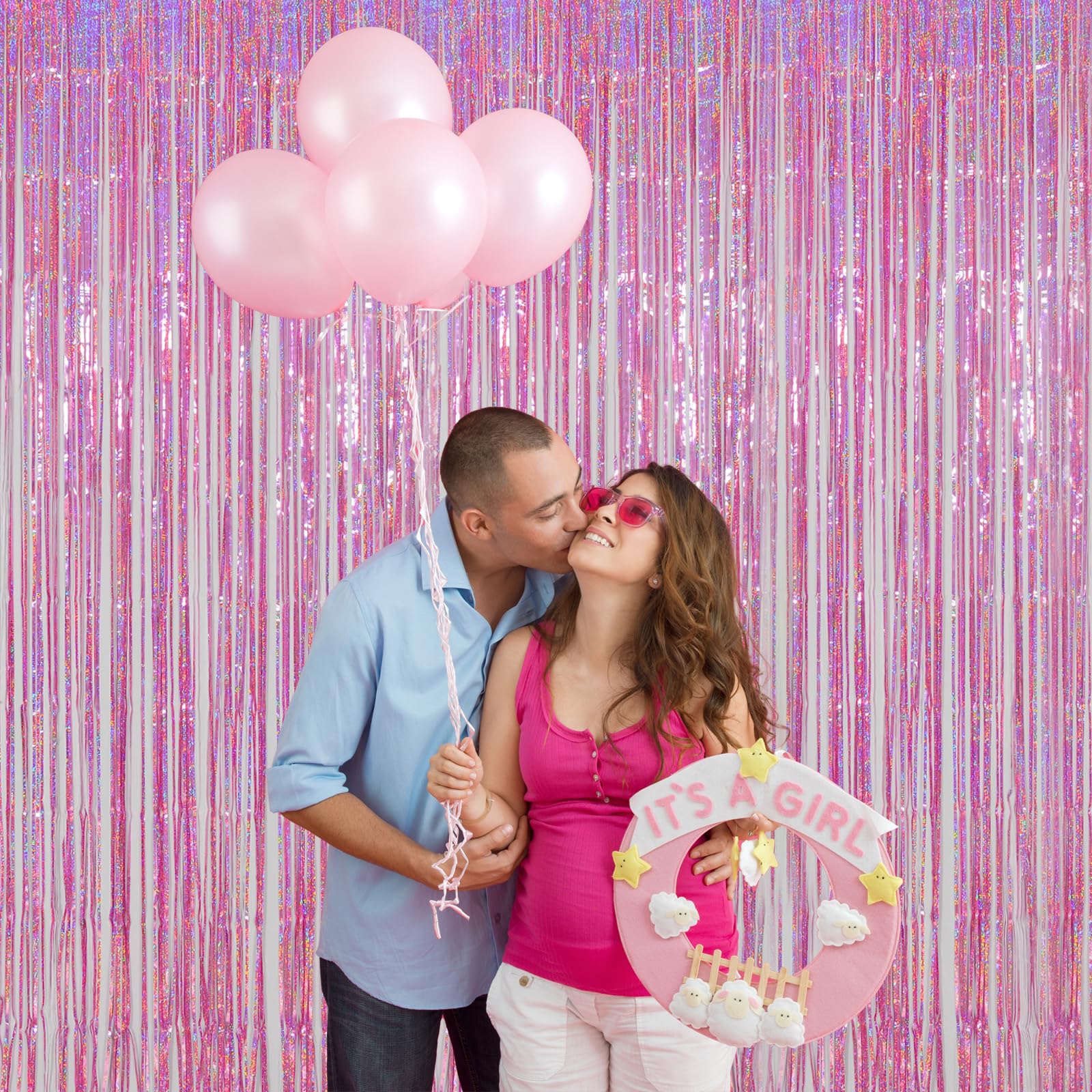 Melsan Pink Tinsel Curtain Valentine Day Party Decorations   3.2Ft X 8Ft Foil Fringe Backdrop Party Decorations For Girls Birthd