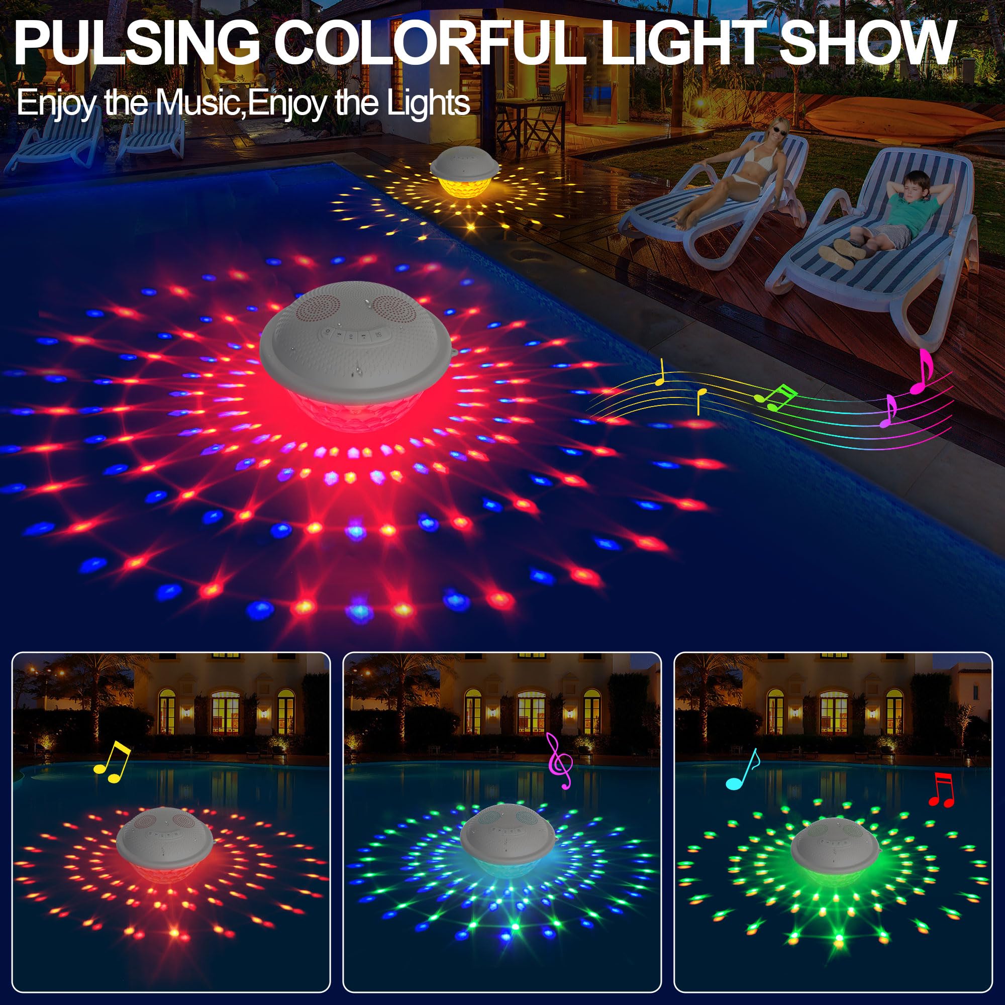 Kingsom Floating Pool Speaker,Bluetooth Pool Speaker With Led Light,Ip68 Waterproof Hot Tub Speaker,16W Loud Stereo Sound Floating Speaker,Tws Pairing,Built In Mic,Portable Wireless Speaker For Shower