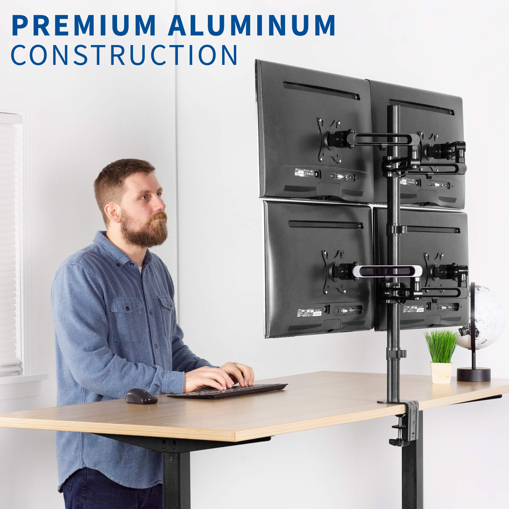 Vivo Full Motion Aluminum 17 To 32 Inch Quad Monitor Desk Mount Stand With Articulating Arm Joints, Fits 4 Screens, Max Vesa 100