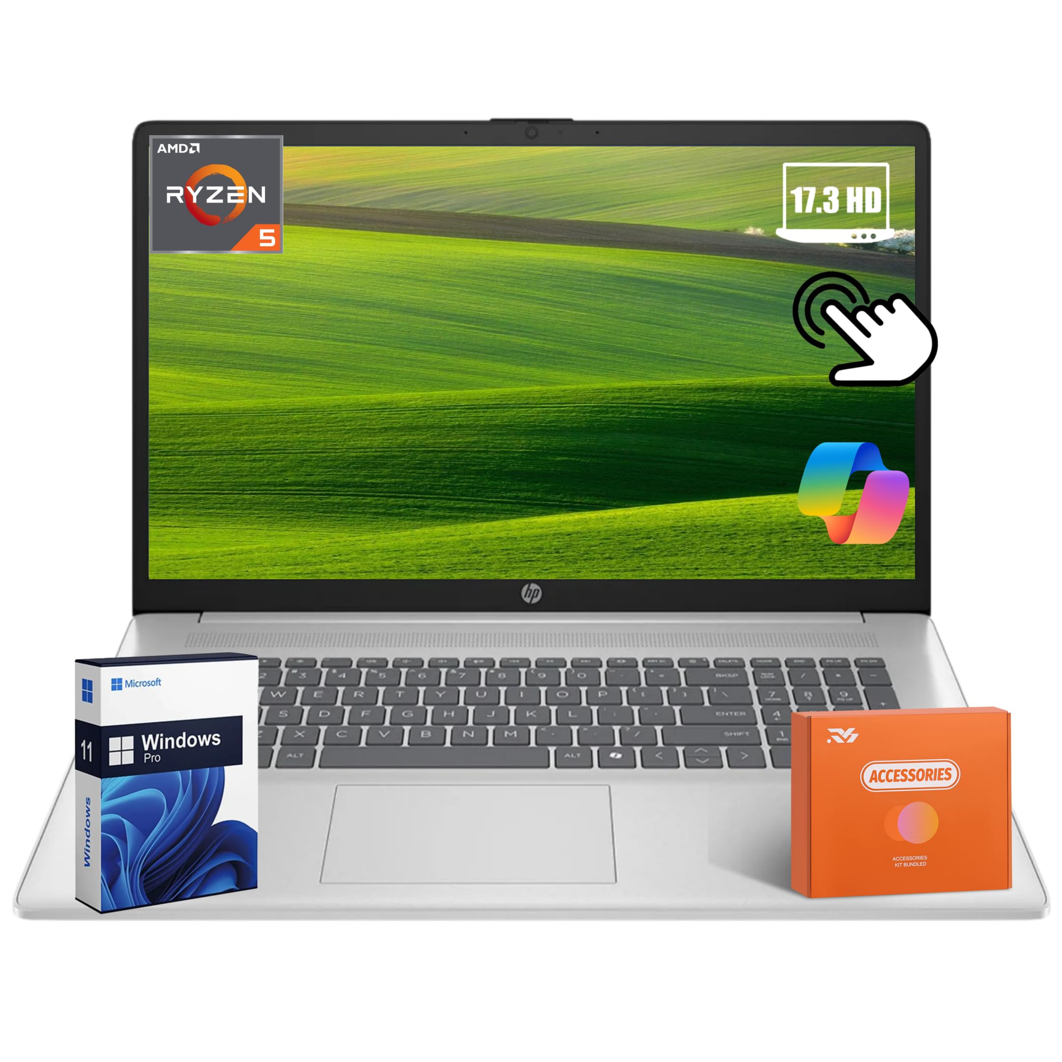 HP 17 inch Touchscreen Laptop Computer 2026, 16GB RAM, 1TB SSD, AMD Ryzen 5 7430U(Max 4.3GHz), Windows 11 Pro, Copilot AI, 17.3