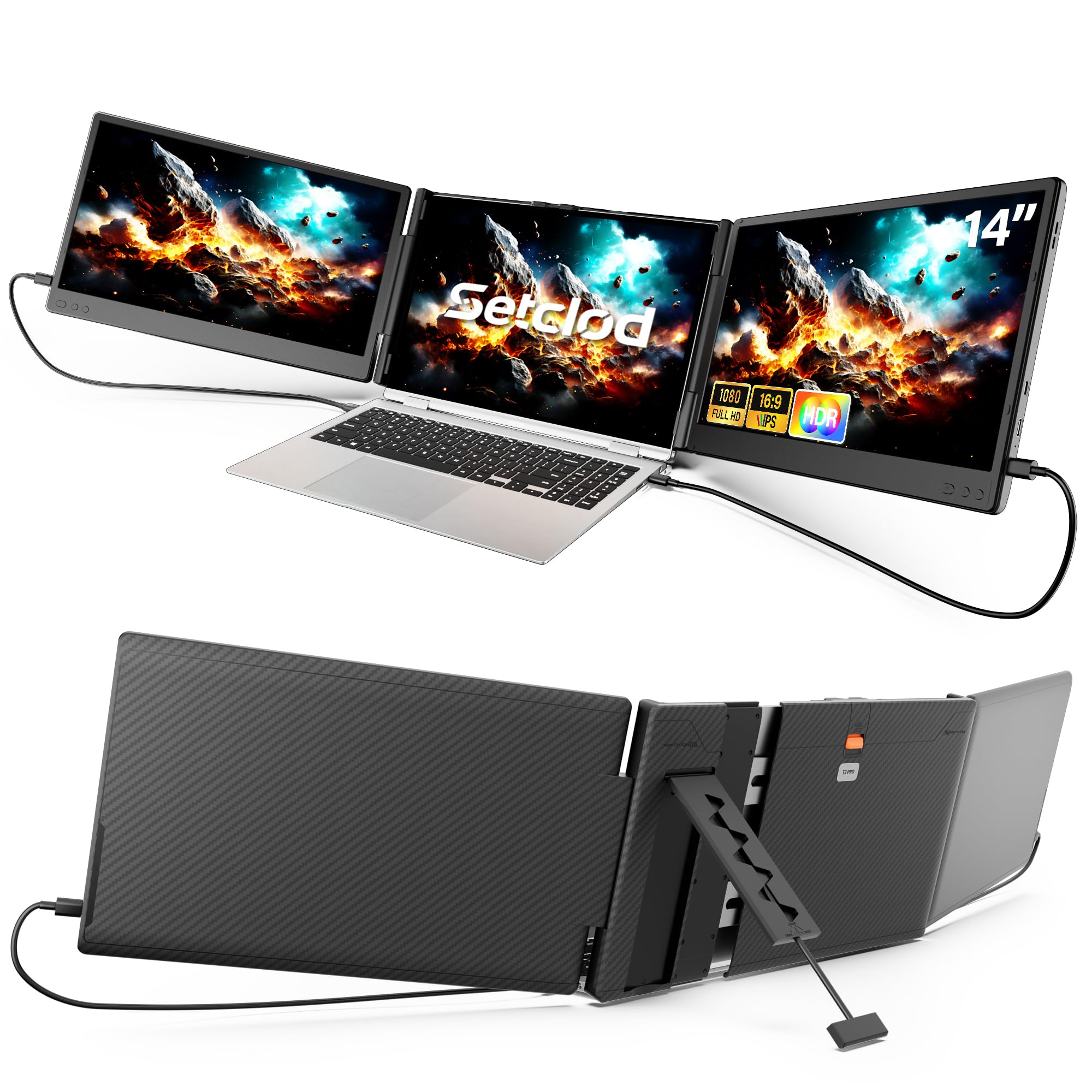 Setclod 2025 Upgraded Laptop Screen Extender Portable, 14 1080P FHD IPS Screen, Monitor Extender for Laptop, Fit for 13-17, Plug