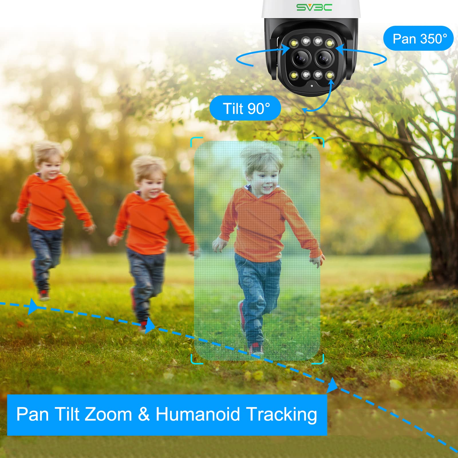 Sv3C Ptz Wifi Security Camera Outdoor Dual Lens Wireless Ip 4Mp Cam With Auto Tracking Floodlight Color Night Vision 2 Way Audio