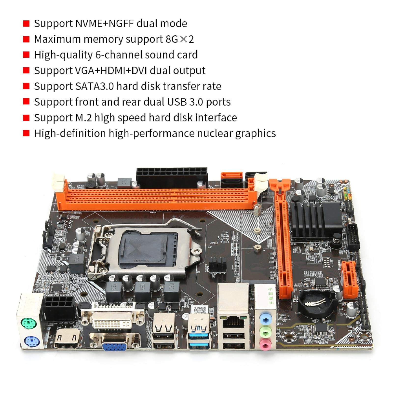 Desktop Computer Motherboard, M Atx Usb3.0 Ddr3 Sata3 Lga 1155, M.2 Nvme Ngff Mode High Speed Hard Disk Gaming Mainboard, 6 Channel Audio Chip, For Intel B75
