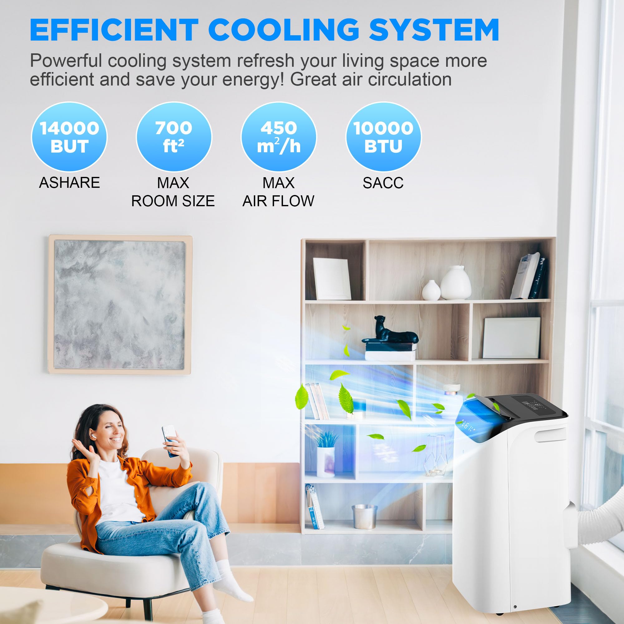 Humhold 14000 Btu Portable Air Conditioners With Remote Control, 3 In 1 Free Standing Cooling Ac Unit With Fan & Dehumidifier, C