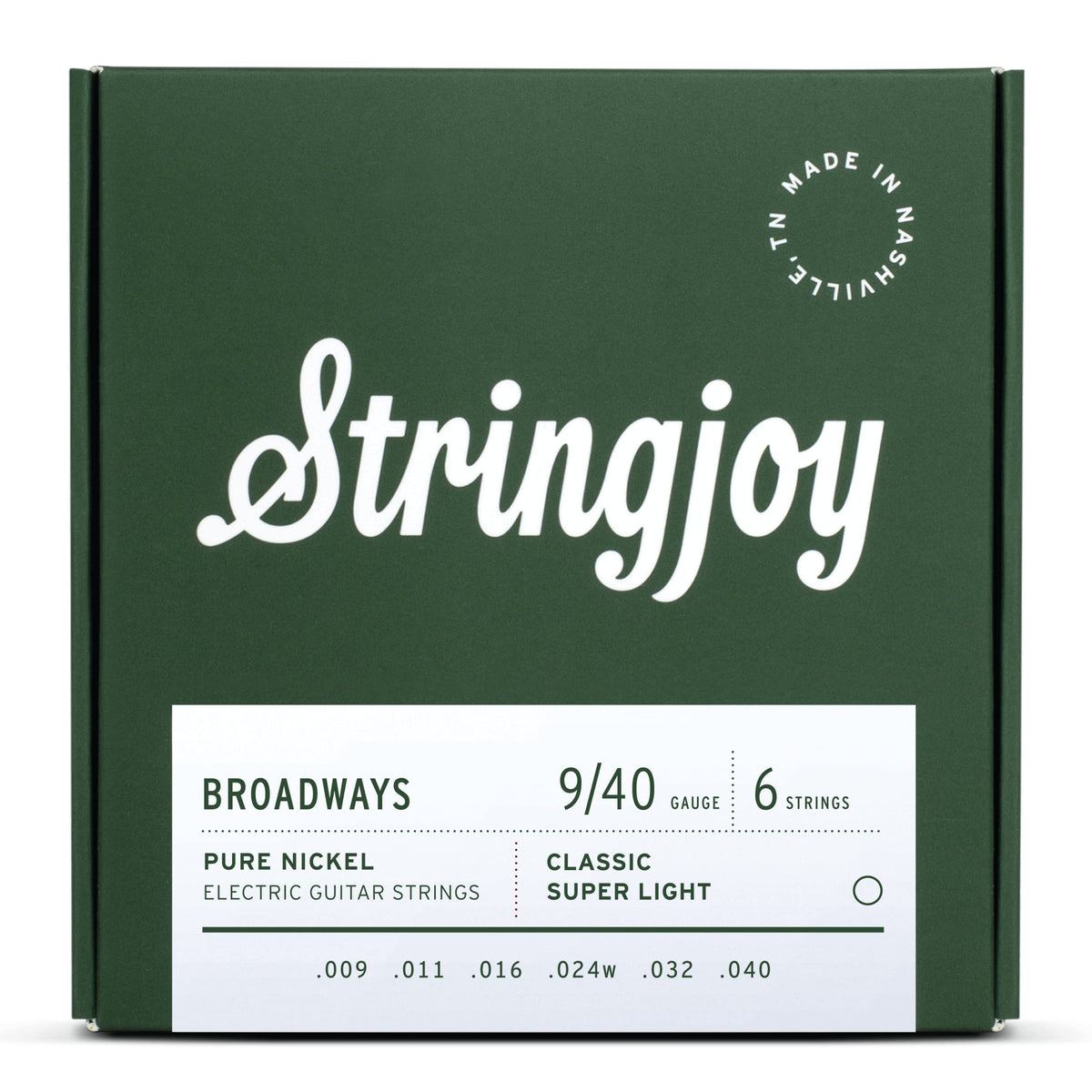 Stringjoy Br0940 Broadways Pure Nickel Electric Guitar Strings, (Classic Super Light Gauge - 9-40)