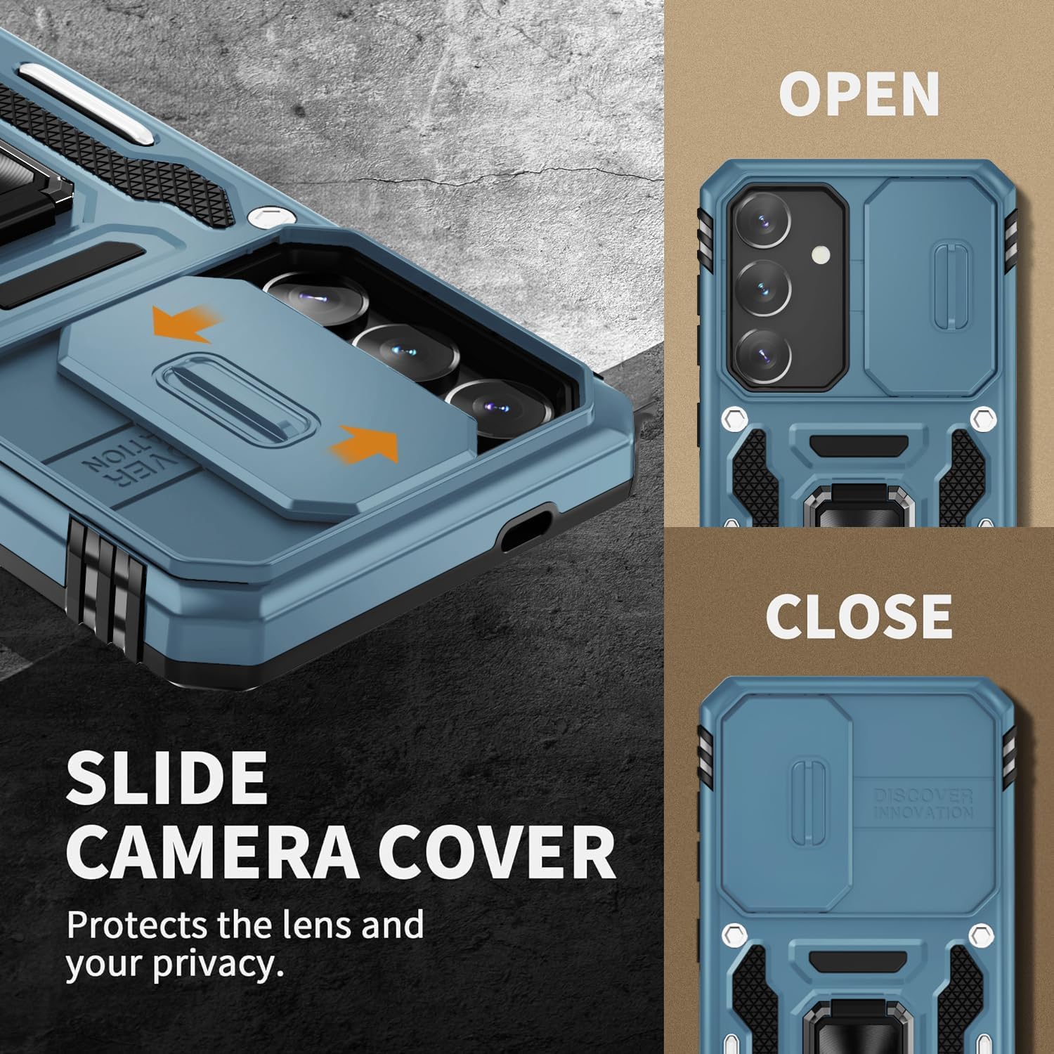 Wrj Case For Samsung Galaxy S23 Plus With Slide Camera Cover And Screen Protector,Military Grade Cover [Rotated Ring Kickstand]