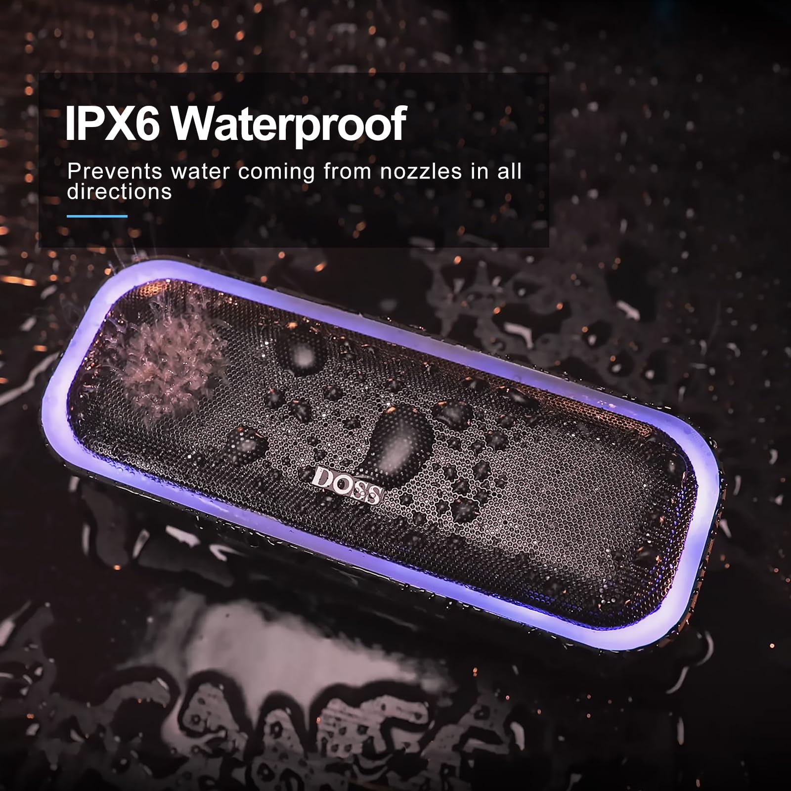 Doss Soundbox Pro Bluetooth Speaker With 20W Stereo Sound, Active Extra Bass, Ipx6 Waterproof, Tws Pairing, Multi Colors Lights, 20H Playtime, Portable For Beach, Outdoor Stone Blue