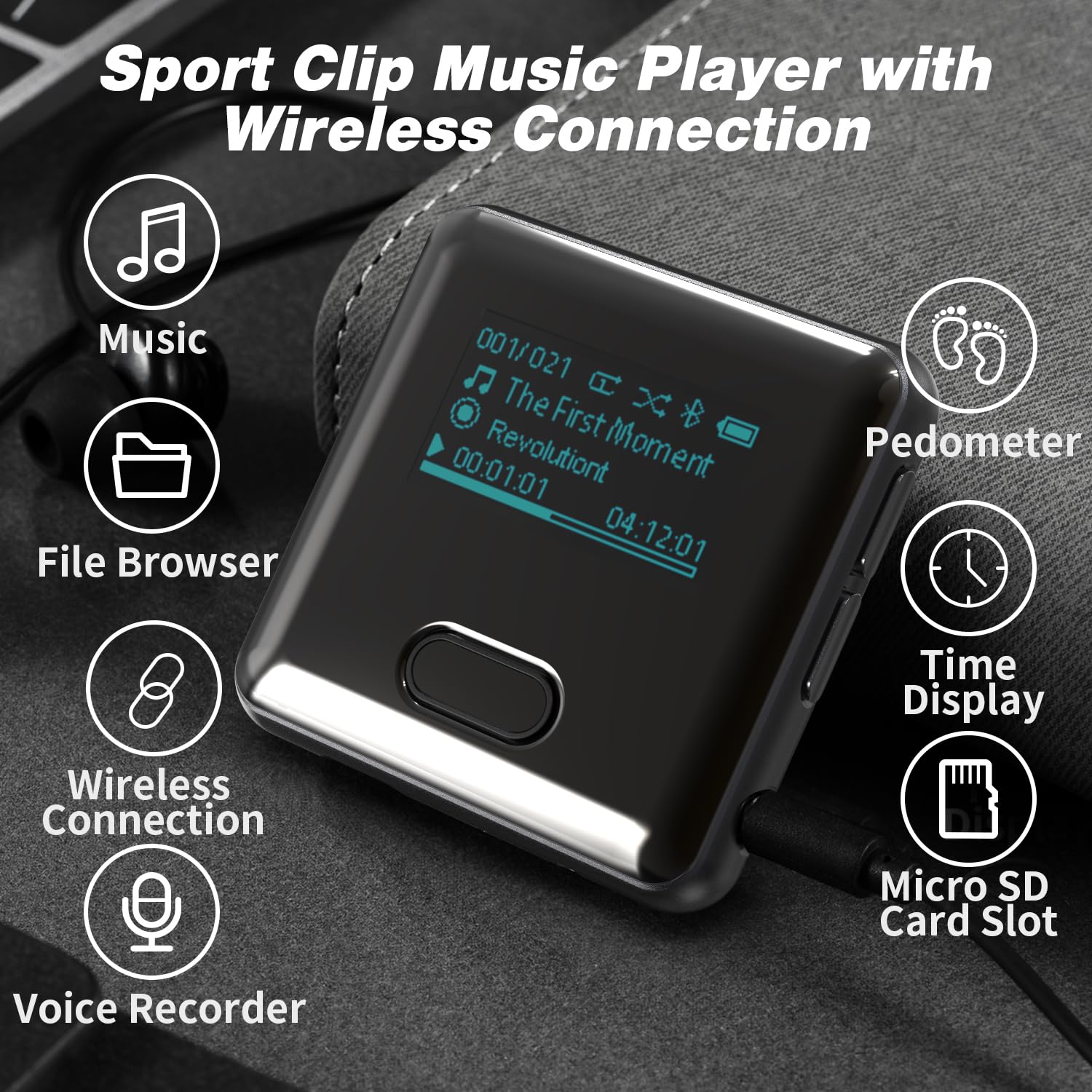 Wiwoo Mp3 Player With Bluetooth, 16Gb Sport Bluetooth Mp3 Player With Watch Band And Clip For Climbing Hiking Cycling Jogging Yo