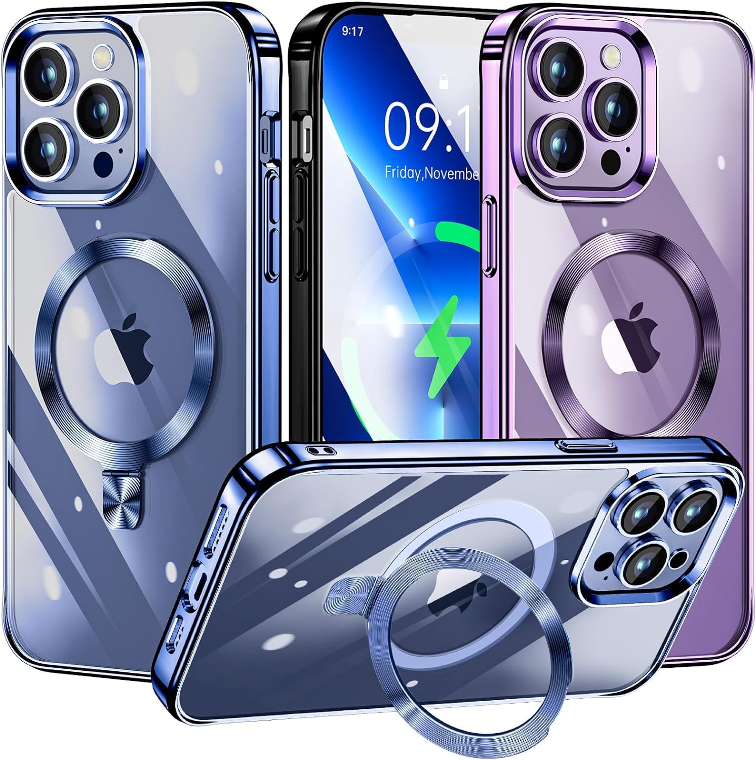 Tlikemiss [Cd Ring Compatible With Magsafe Invisible Stand] Magnetic For Iphone 13 Pro Case, [Electroplated Bumper Non Yellowing