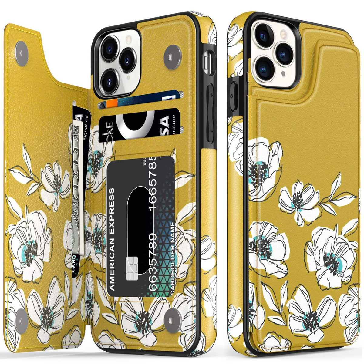 Leto Iphone 11 Pro Case,Leather Wallet Case Flip Folio Cover With Fashionable Flower Designs For Girls Women,Kickstand Card Slot