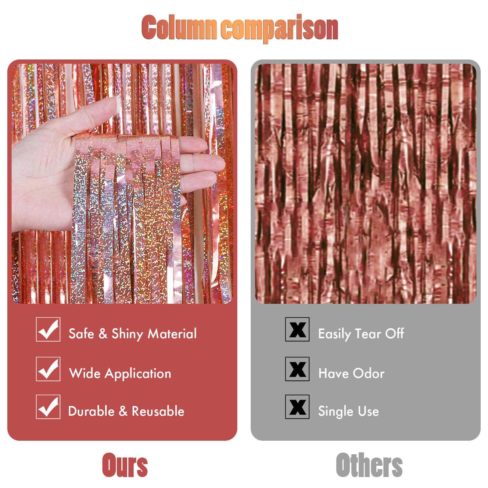 Canrevel 2 Pack 3.3X8.2 Feet Rose Gold Foil Fringe Backdrop Curtains, Glitter Tinsel Streamers Birthday Party Decorations, Fring