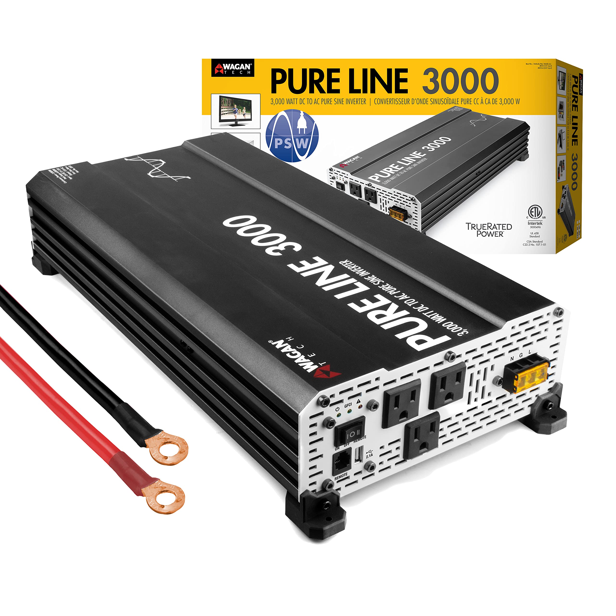 Wagan EL3810 Pure Line 3000 watt Power Inverter 6000 Watt Peak Surge Power DC 12V to 110V AC Car Inverter ETL Certified