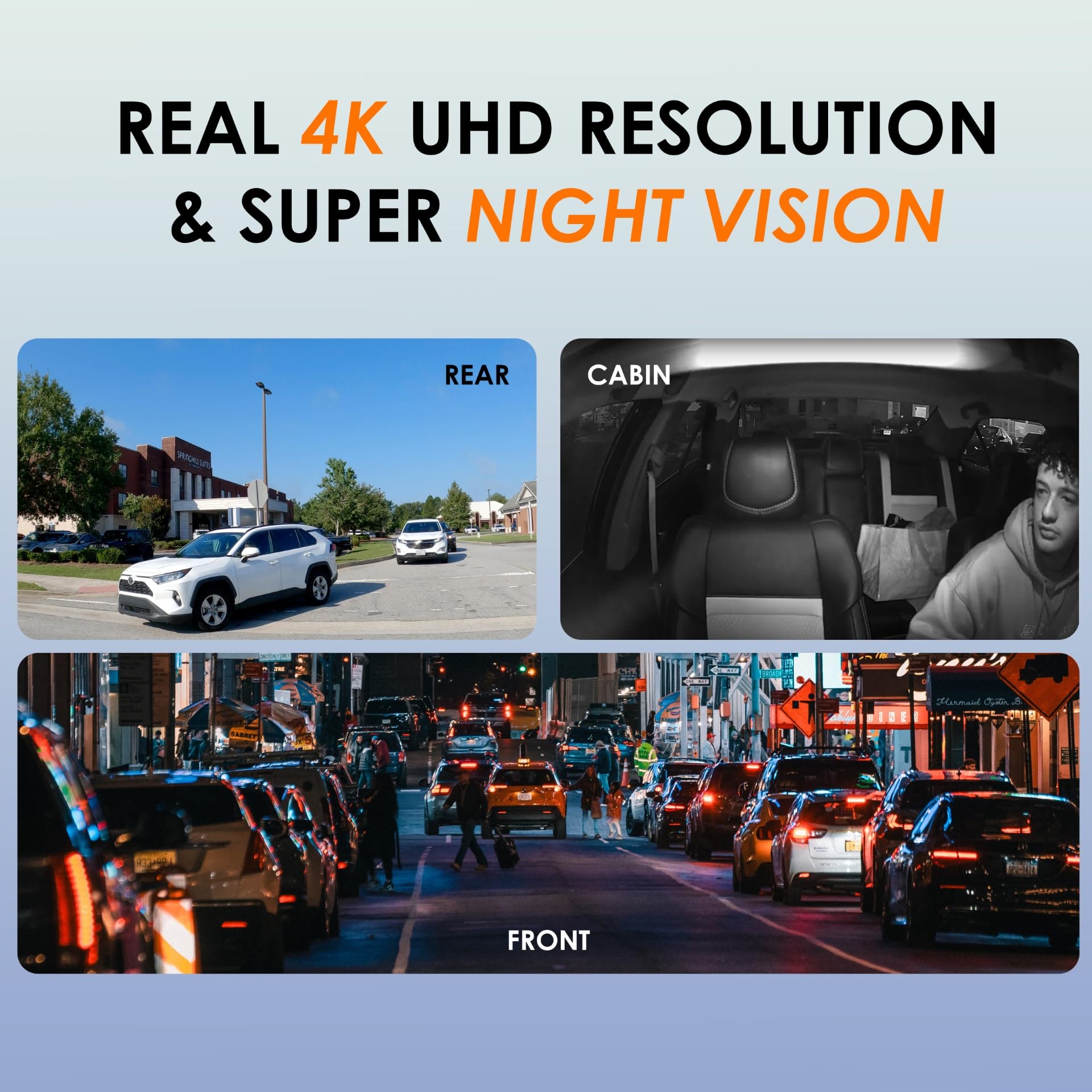 Rexingusa 4K 3 Channel Dash Cam With Wi Fi, Gps, Voice Control, G Sensor, And Loop Recording   Super Capacitor, 170 Wide Angle,
